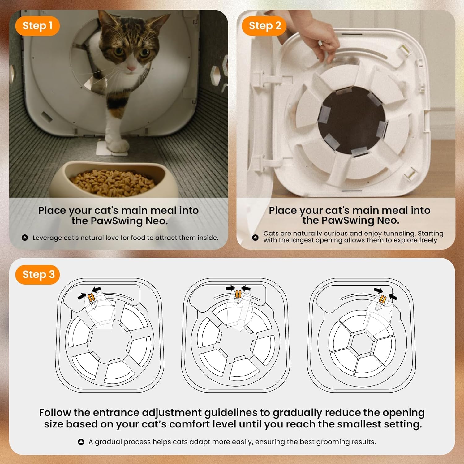 Cepillo automático para gatos de 360°, respetuoso con la piel, con cerdas rodantes, autolimpieza, colector de pelo para control de desprendimiento y bolas de pelo, casa de peluquería inteligente para