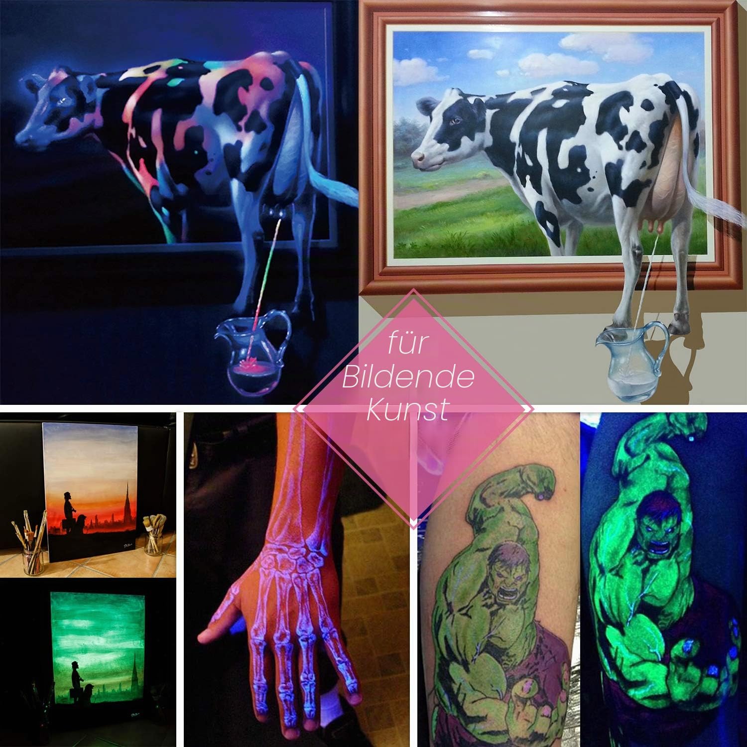 Leuchtender Epoxidharz Farbe Pigment Pulver mit UV-Lampe - 10 Farben Selbstleuchtend Im Dunkeln Epoxid UV Harz Farbpigment Leuchtpulver für Slime, Nail Art, Malen, Acrylfarbe und DIY Basteln - je 20g