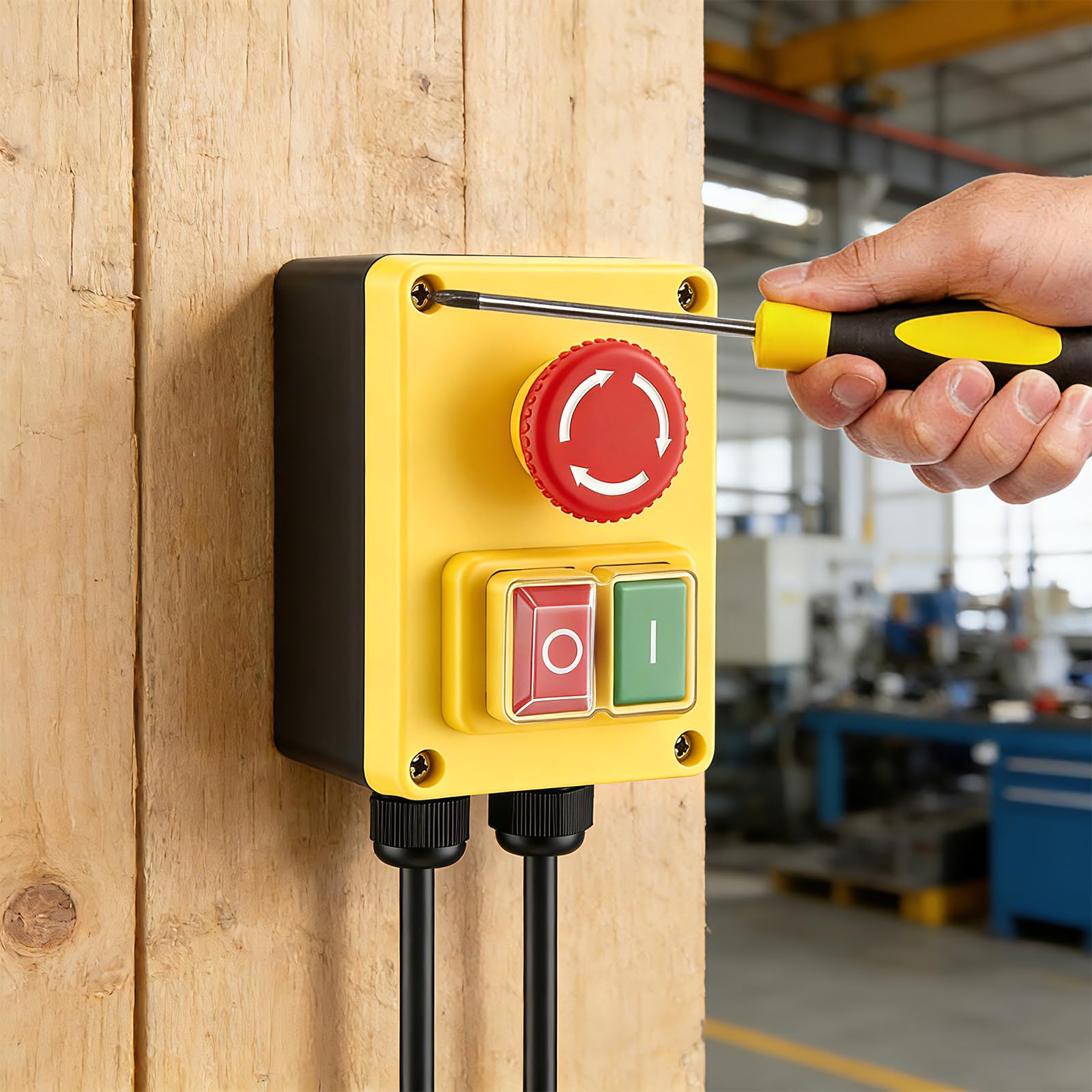 Interruttore di sicurezza 230V monofase ON/OFF con arresto di emergenza, interruttore di sottotensione, interruttore per macchine, IP54 impermeabile Per tavola fresatrice e apparecchi elettrici