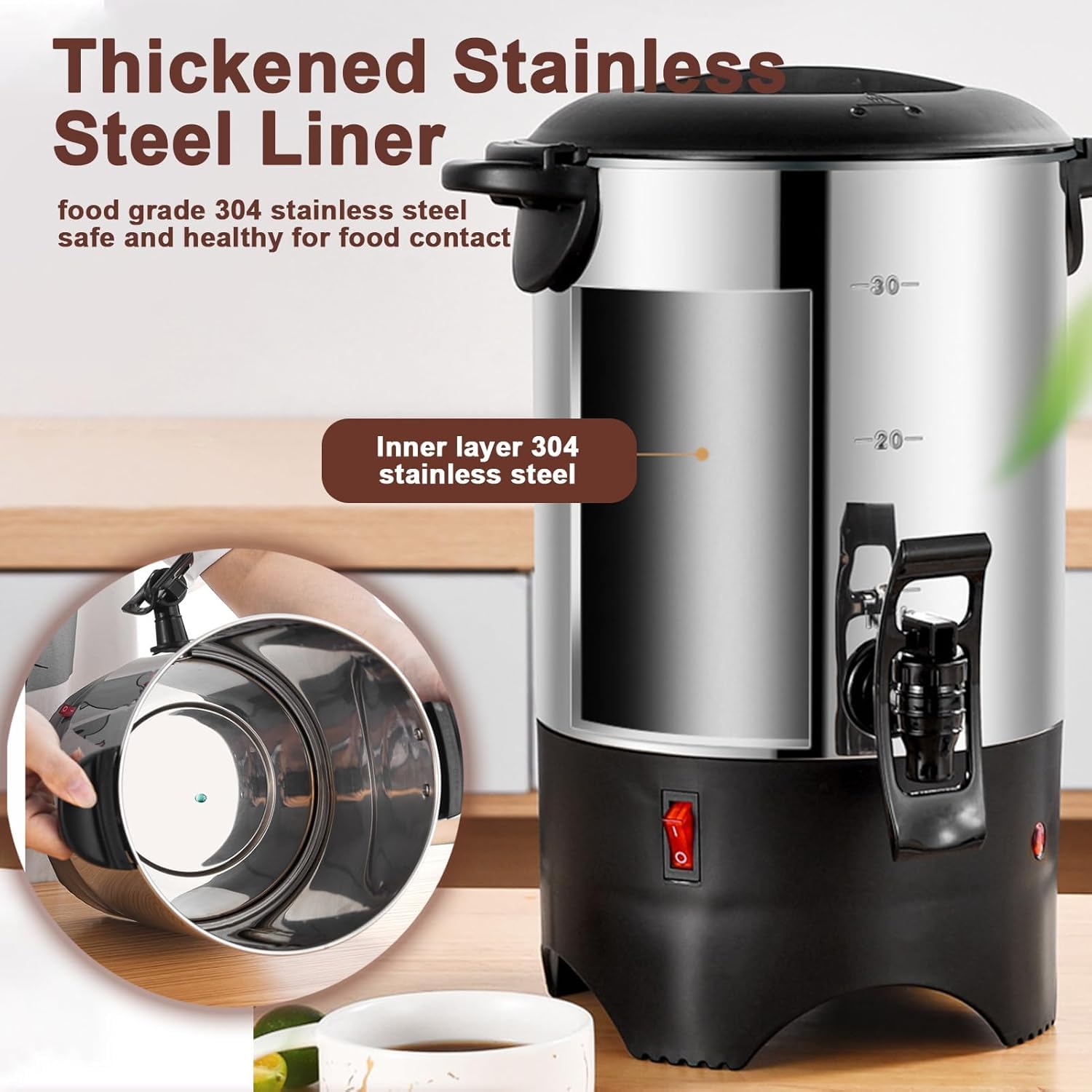 5.5L Commercial Electric Coffee Urn, 1000W Dozownik gorącego napoju ze stali nierdzewnej z wyjmowanym filtrem do gastronomii w kawiarni