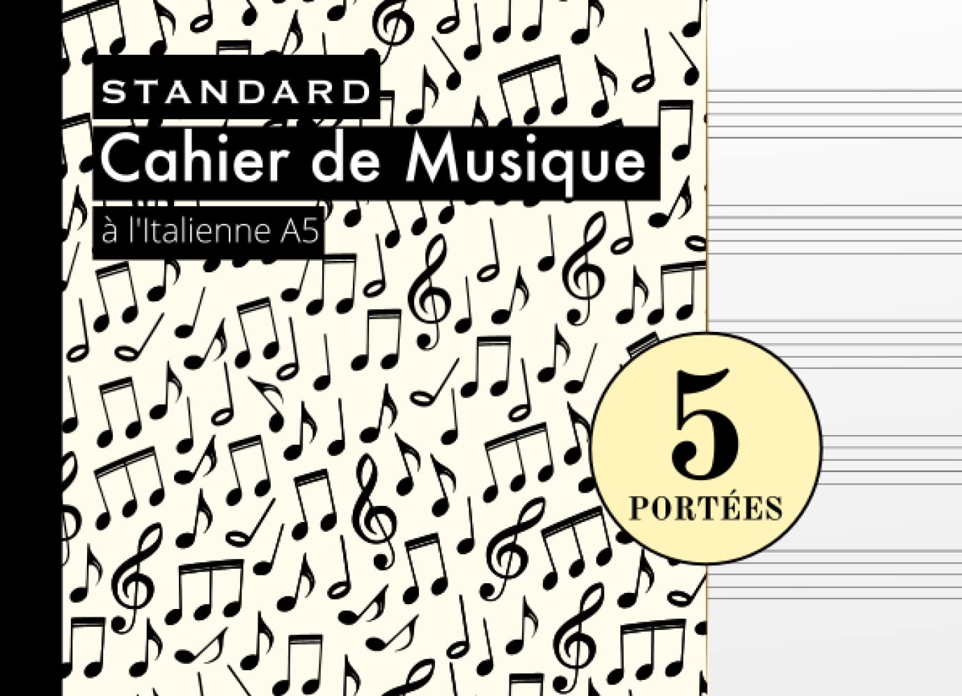 Cahier De Musique à l'Italienne: "Notes de Musique" | Format à l'Italienne - A5 Paysage | Partitions Vierges | 110 pages - 55 Feuilles | 5 Portées par Page