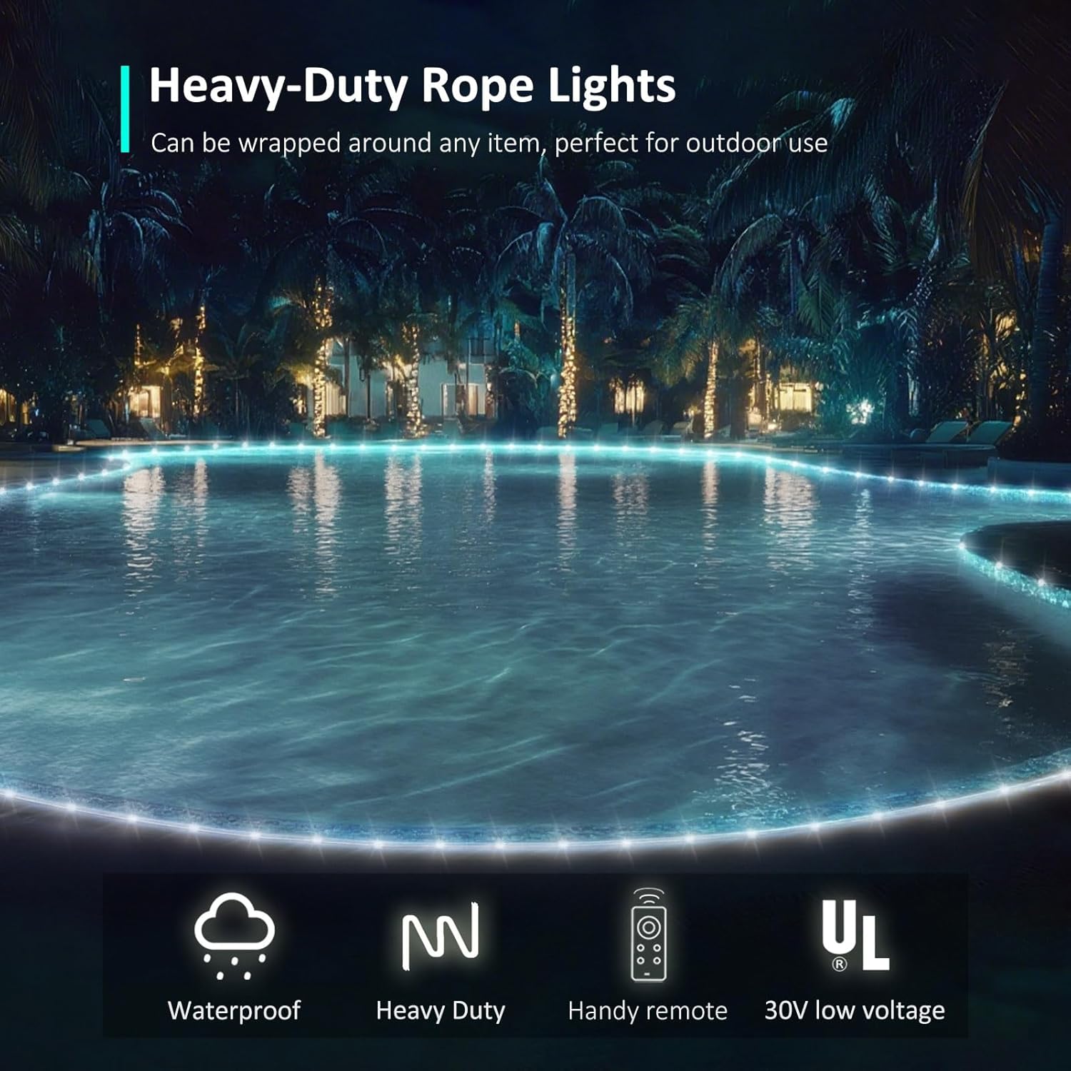 118 FT 480 LED Rope Lights for Outside, 0.45IN Dia. Rope Light Plug in Waterproof Outdoor String Lights for Garden, Tree, RV, Patio, Holiday Decoration, Party (Cool White)