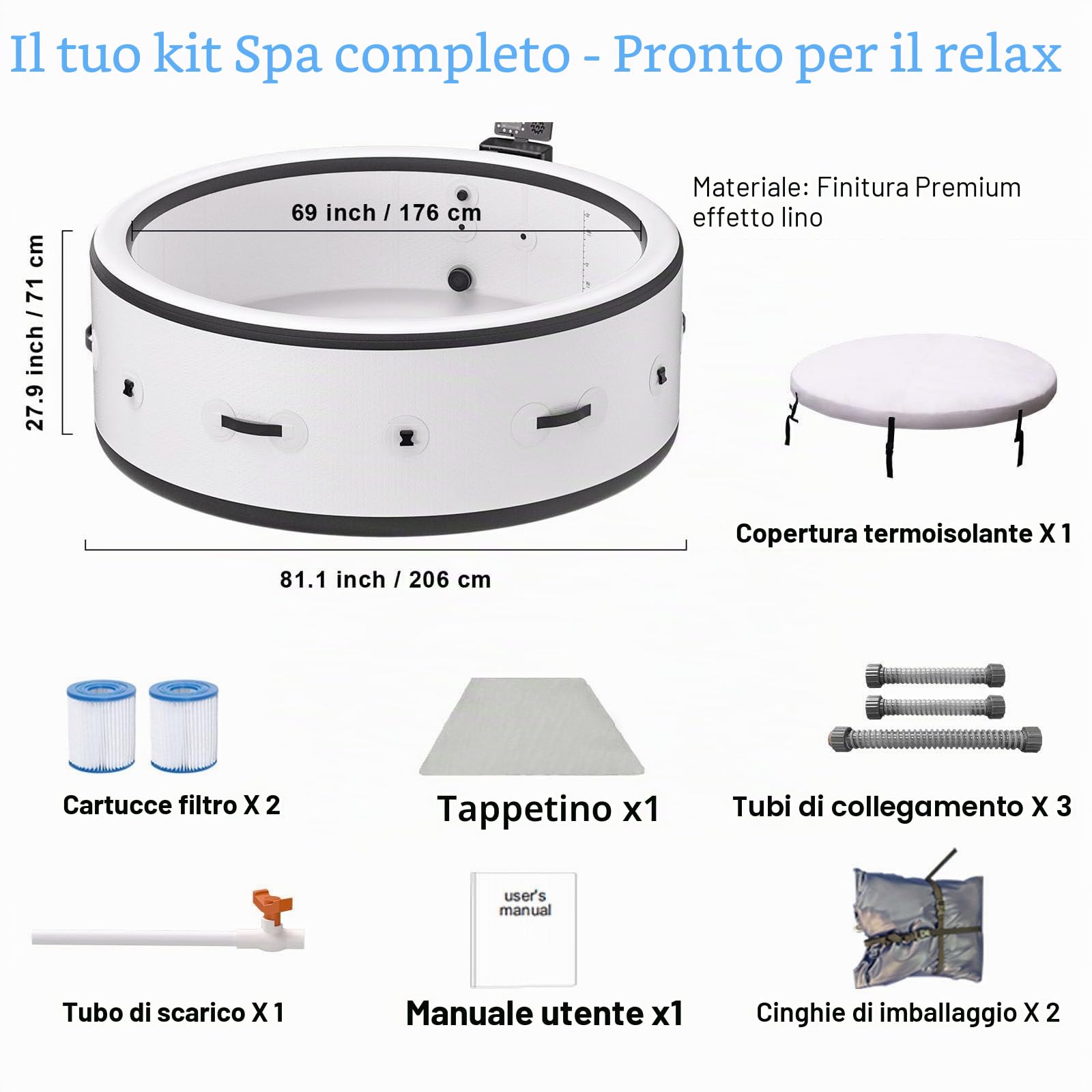 Vasca Idromassaggio Gonfiabile, Spa Gonfiabile Portatile di Grandi Dimensioni con 180 Getti di Massaggio Ad Aria, Pompa Riscaldante e Copertura Isolante, Impermeabile per Esterni, per 2-6 Persone, per