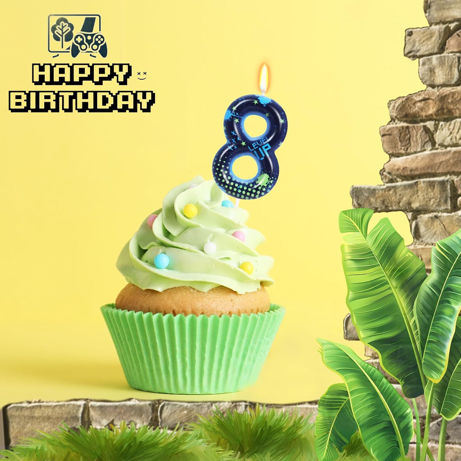 STG Number 8 Birthday Candle, Video Game Birthday Decorations