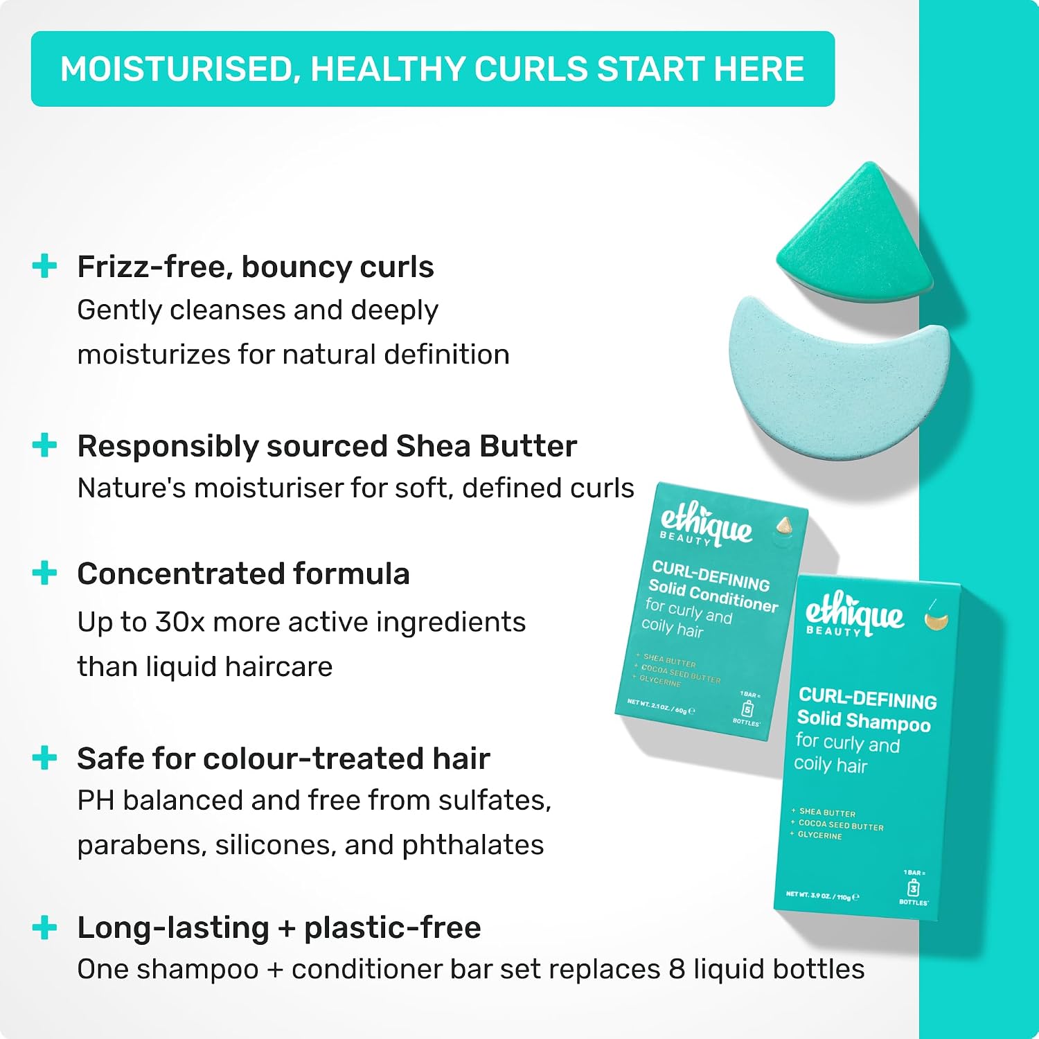 Ethique Curl-Defining Conditioner Bar with Shea Butter, 2.12 oz | For thick, curly hair, plastic-free, cruelty-free, vegan