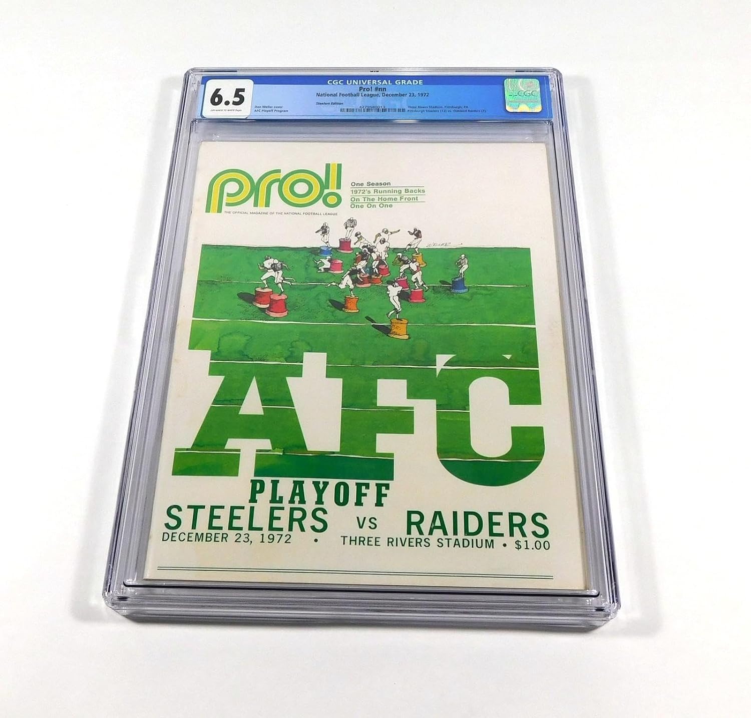 1972 Steelers-Raiders AFC Playoff Program 12-23-72 Immaculate Reception CGC 6.5 - NFL Programs