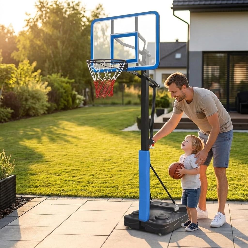 Basketballkorb höhenverstellbar rollbar für Kinder & Erwachsene – Outdoor Basketball Ständer mit Kurbel