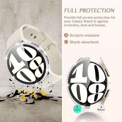Miniatura 5 de Goton Paquete de 3 carcasas brillantes compatibles con Samsung Galaxy Watch 6, protectores de pantalla de 1.732 pulgadas (1.732 in), cubierta