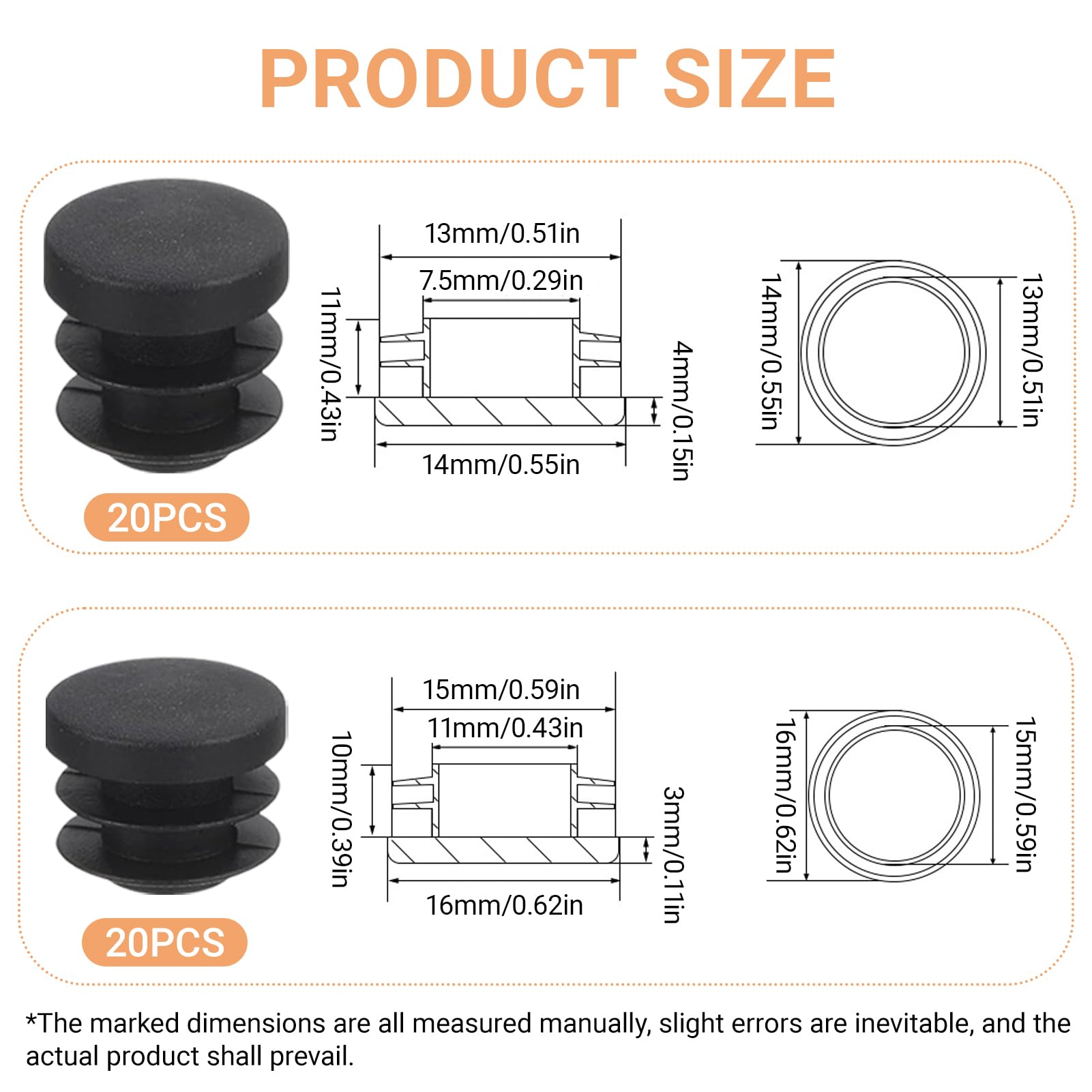 Pack of 40 Round Cover Caps, Black Blanking Plugs, Polyethylene Pipe Covers, 20 Pieces x 14 mm - Image 2