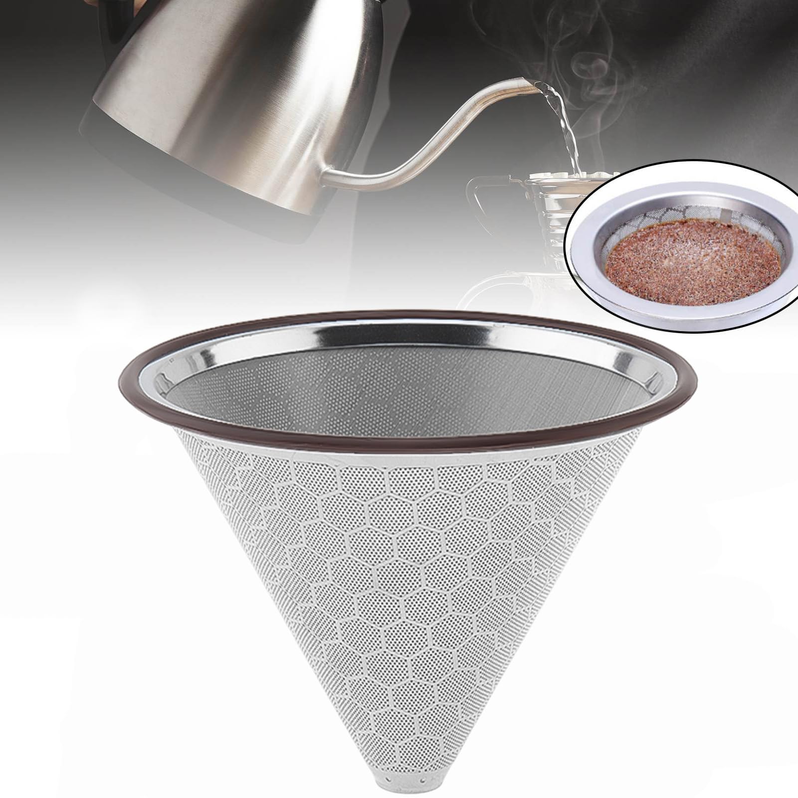 Reusable Stainless Steel Pour Over Coffee Filter Compatible with Hario V60