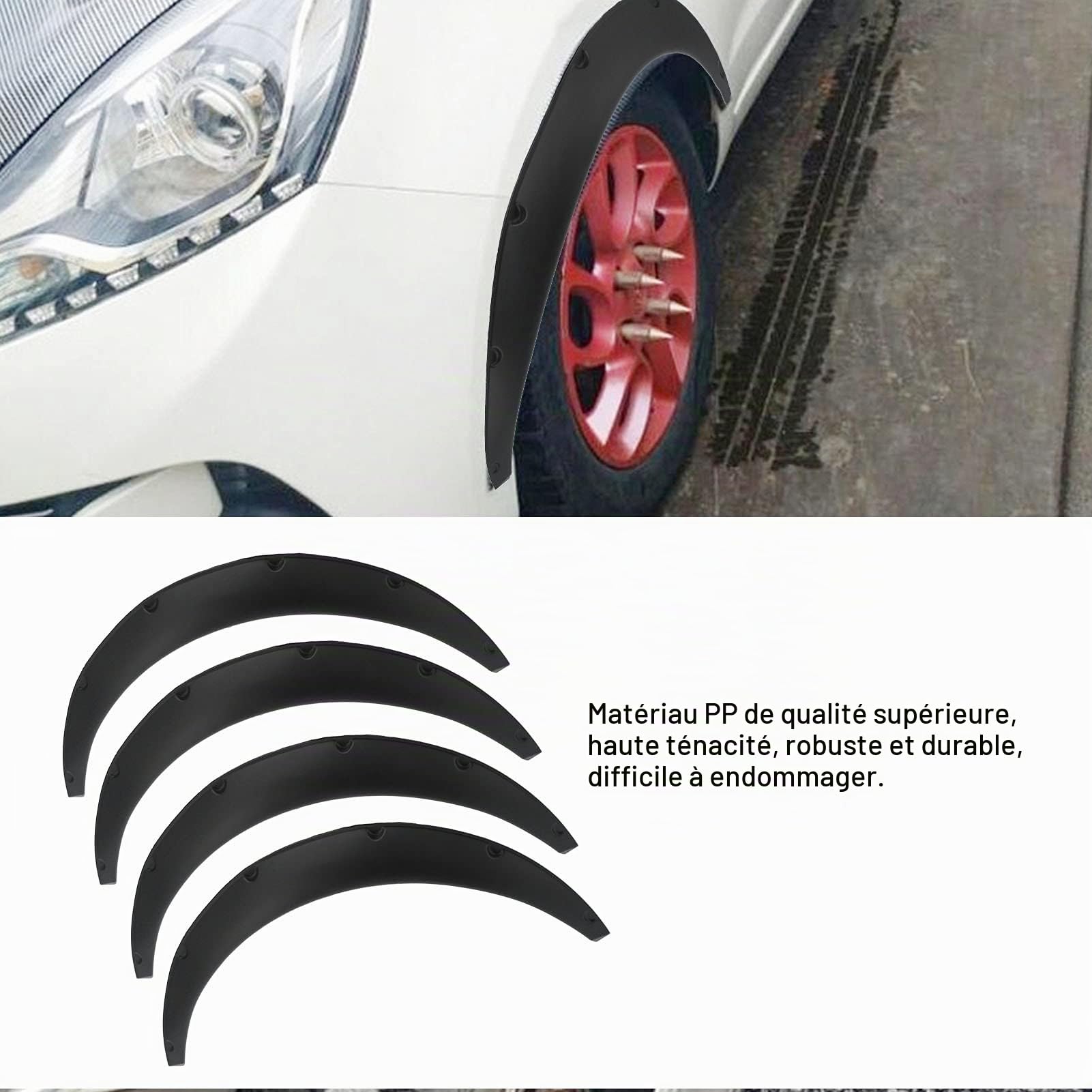 aqxreight 4pcs Universel Avant et Arrière évasements d'ailes Protecteur Universel de Sourcil de Roue élargie de Voiture, Noir(110mm)