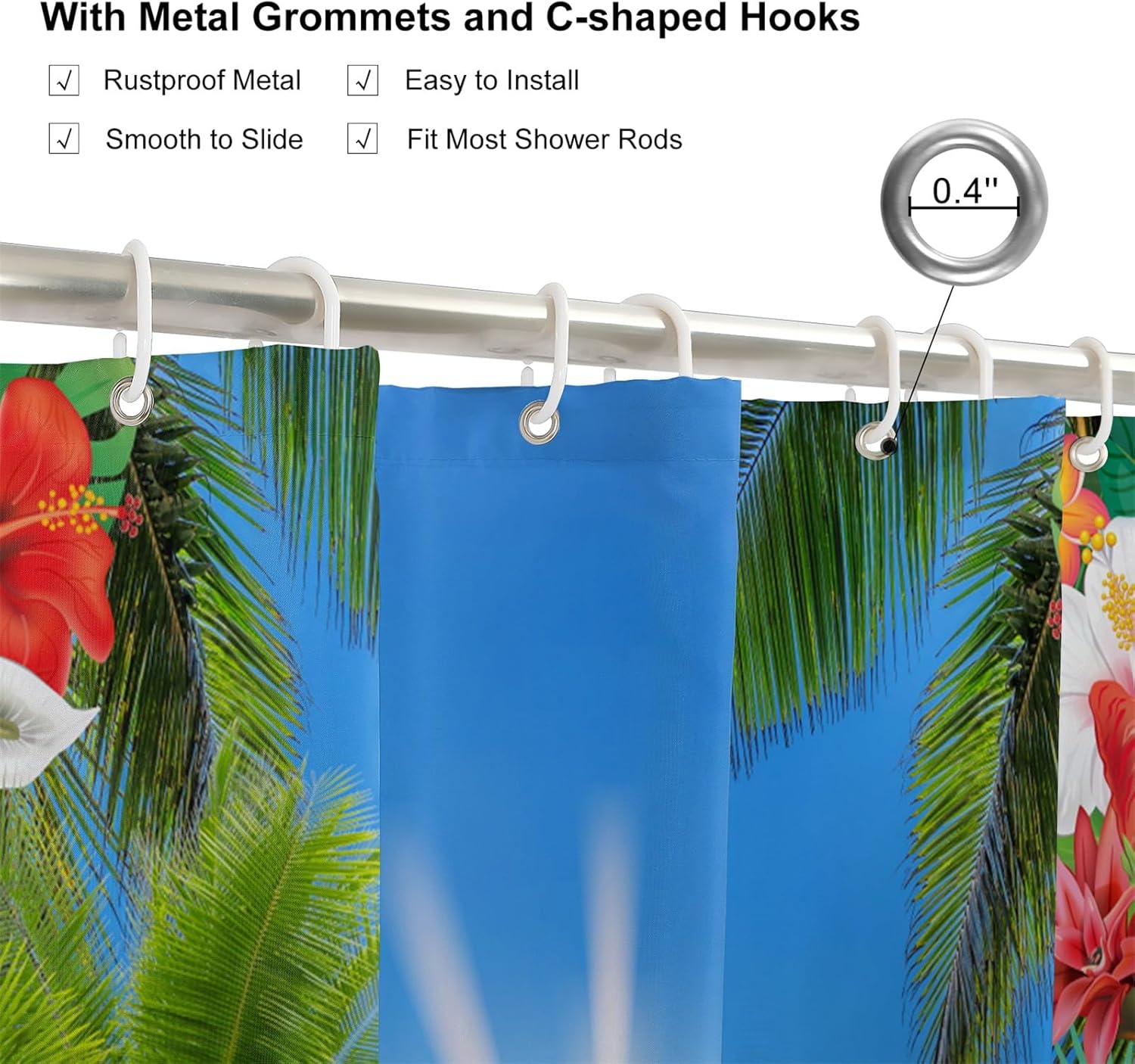 AOFOTO Tropical Beach Shower Curtain Summer Ocean Sandy Beach with Starfish Palm Trees Bathroom Decor Curtains Seaside Scene Island Hawaiian Fabric Washable Bathroom Curtain with Hooks 72x78 Inch