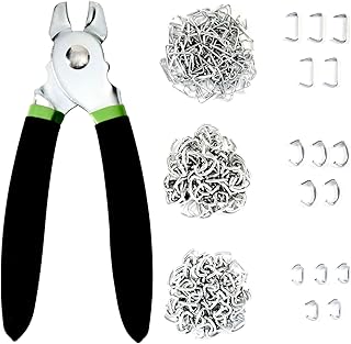 Hog Ring Pliers Kit with 270 Pcs 3/4" 1/2" 3/8" Galvanized Steel Hog Rings,Straight