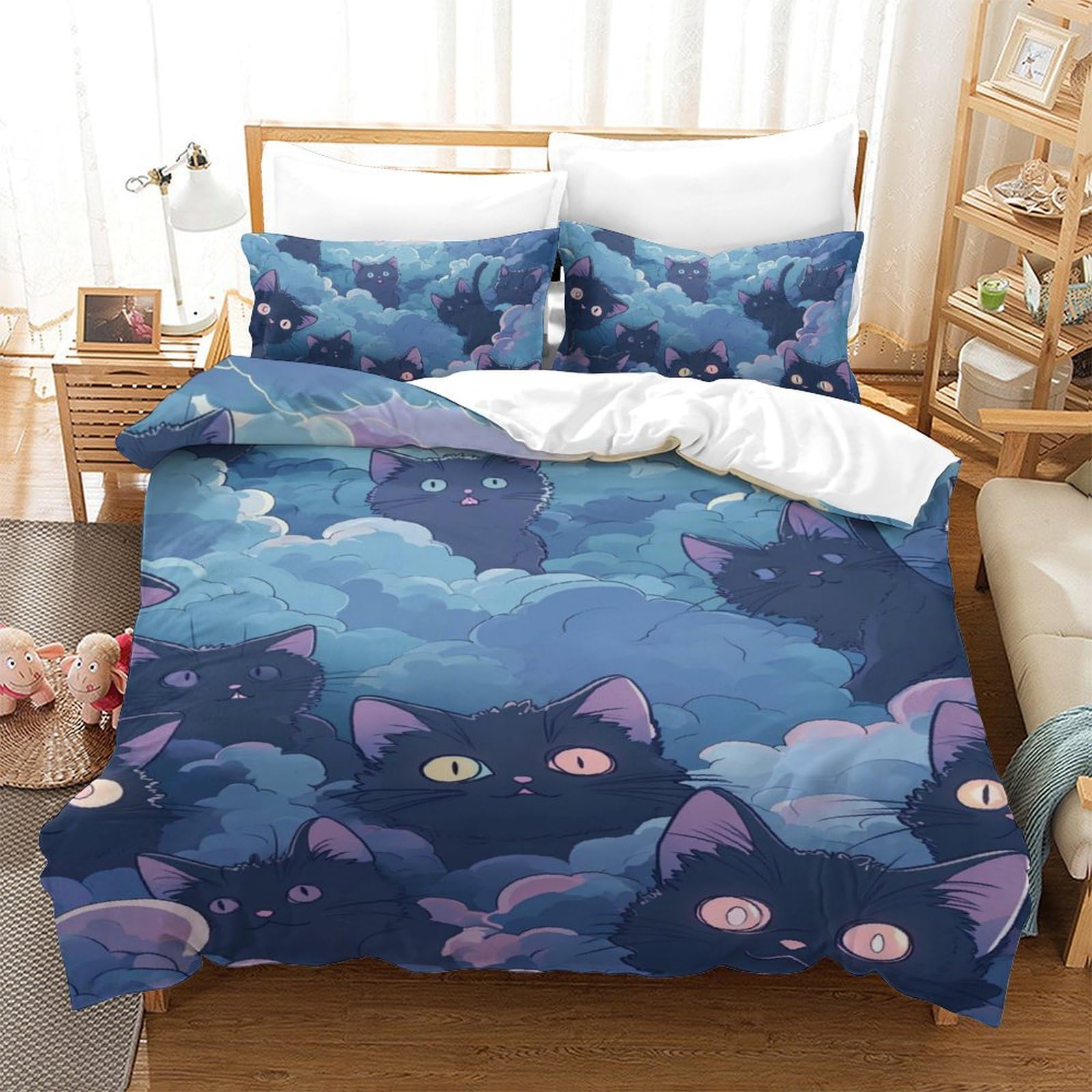Parure de lit imprimé chat en relief microfibre 140x200cm