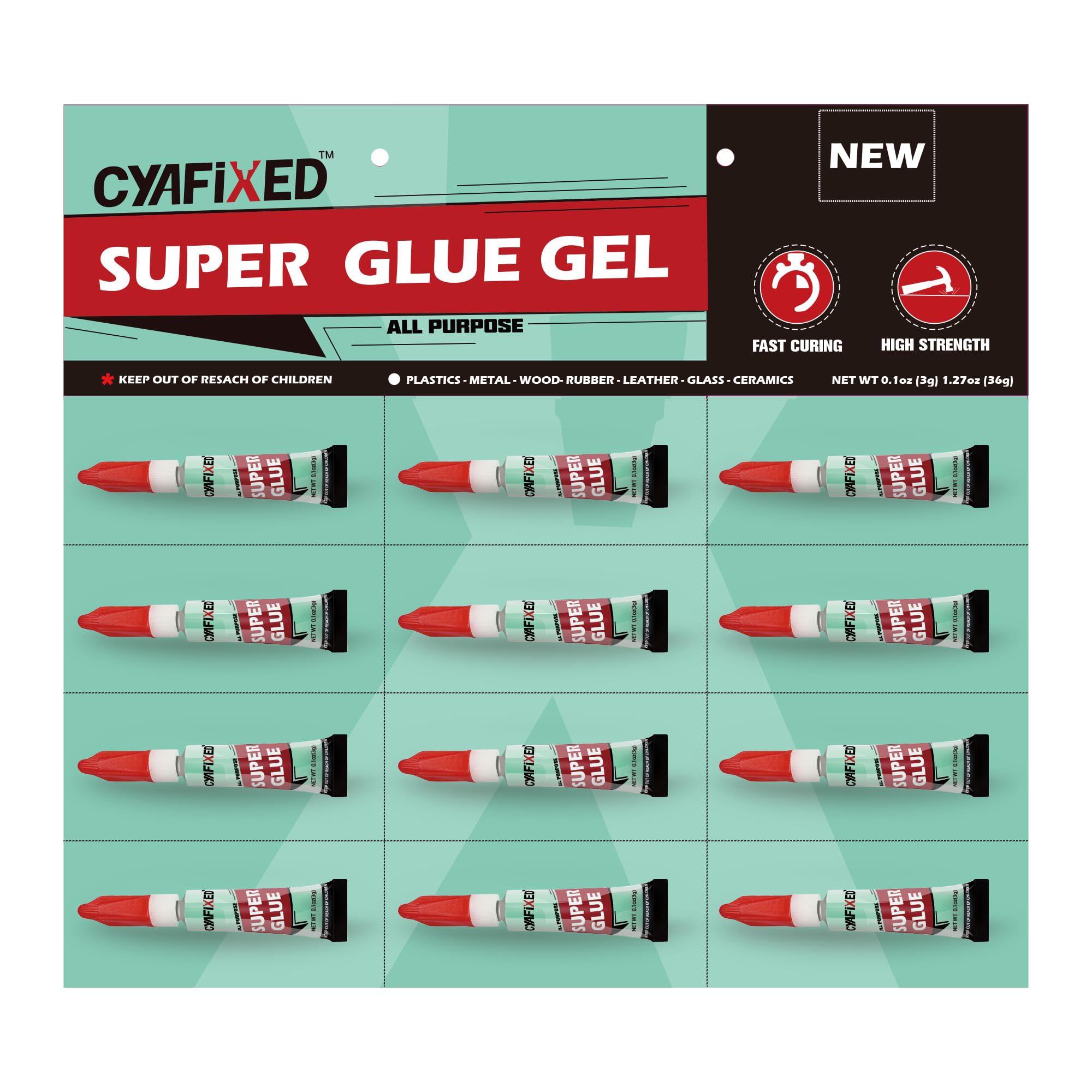 Super Glue Gel 3 Gram (Pack of 12), Clear Instant CA Glue Multipack for Plastic Ceramic Glass, Strong All Purpose Single Use Cyanoacrylate Adhesive