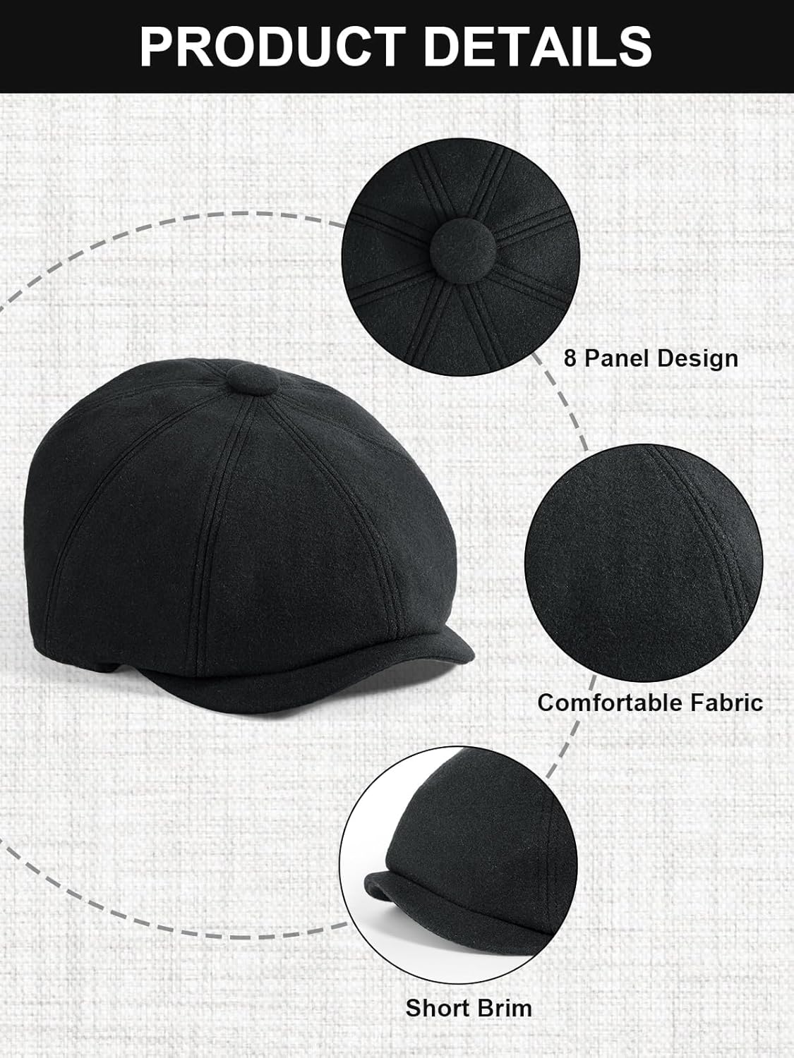 Senker Fashion Newsboy Cap for Men, Irish Newsies Hat Classic 8 Panel Wool Blend for Old Man Cabbie Driving - Image 3