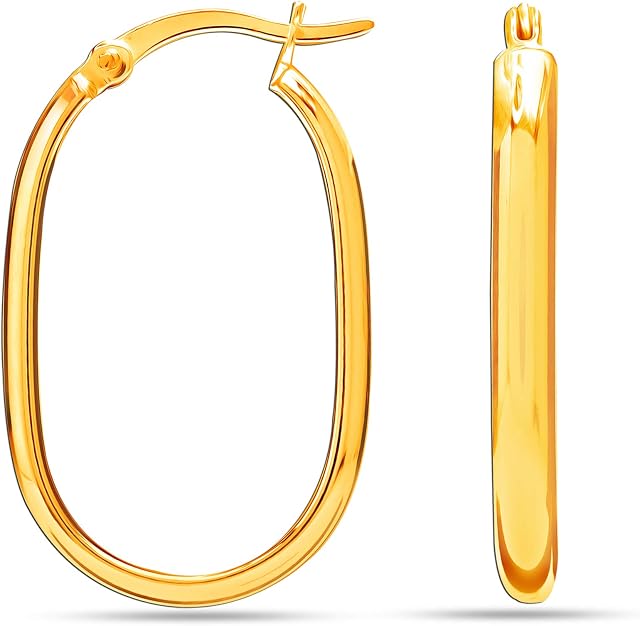 Charmsy Sterling Silver Jewelry Light-Weight Click-Top Rectangular Square Hoop Earrings for Women