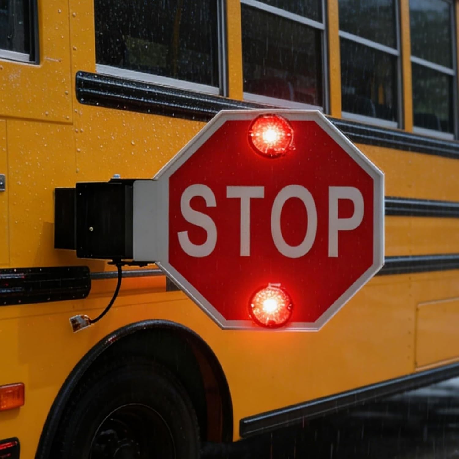 12V-24V Stop Signs, Electric LED Stop Sign for Buses, Aluminum School Bus Parking Signal Arm, Side-Mounted (1pcs)