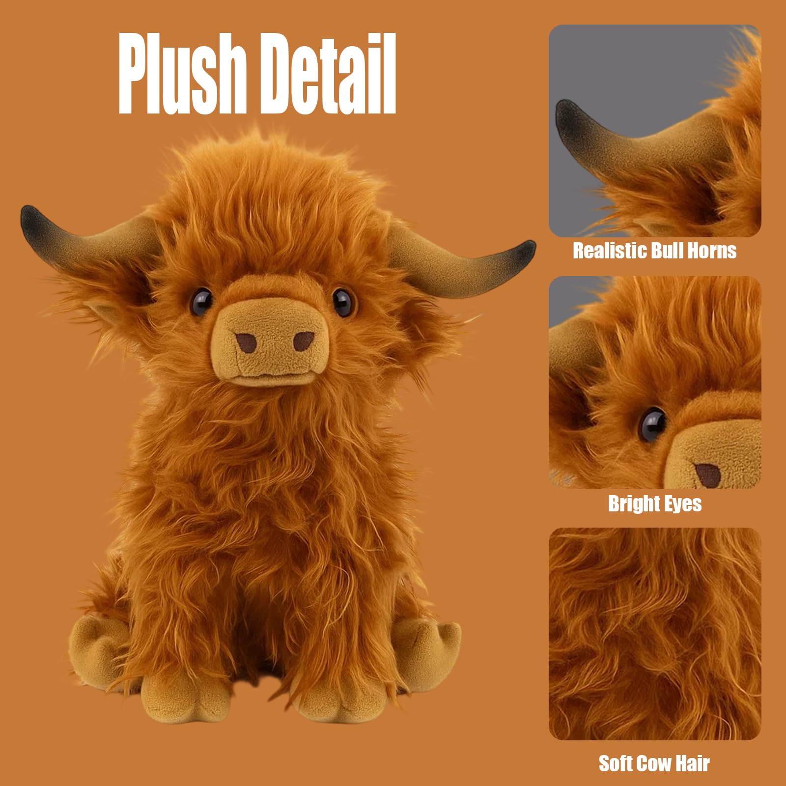 Highland Cow Teddy, Brown Highland Cow Plush Toy - Image 3