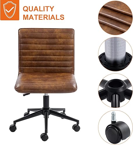 Miniatura 5 de Furnimart Silla de escritorio de oficina sin brazos, silla de tareas, silla de trabajo tapizada de piel sintética, silla de escritorio para