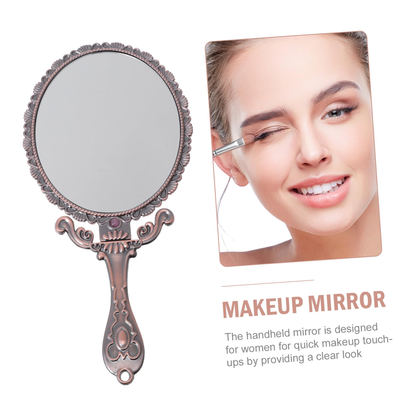 POPETPOP Specchio da Trucco Retrò Manico, Pieghevole e Portatile, in Lega di Zinco, per Ritocchi Make-up, Design Elegante e Pratico