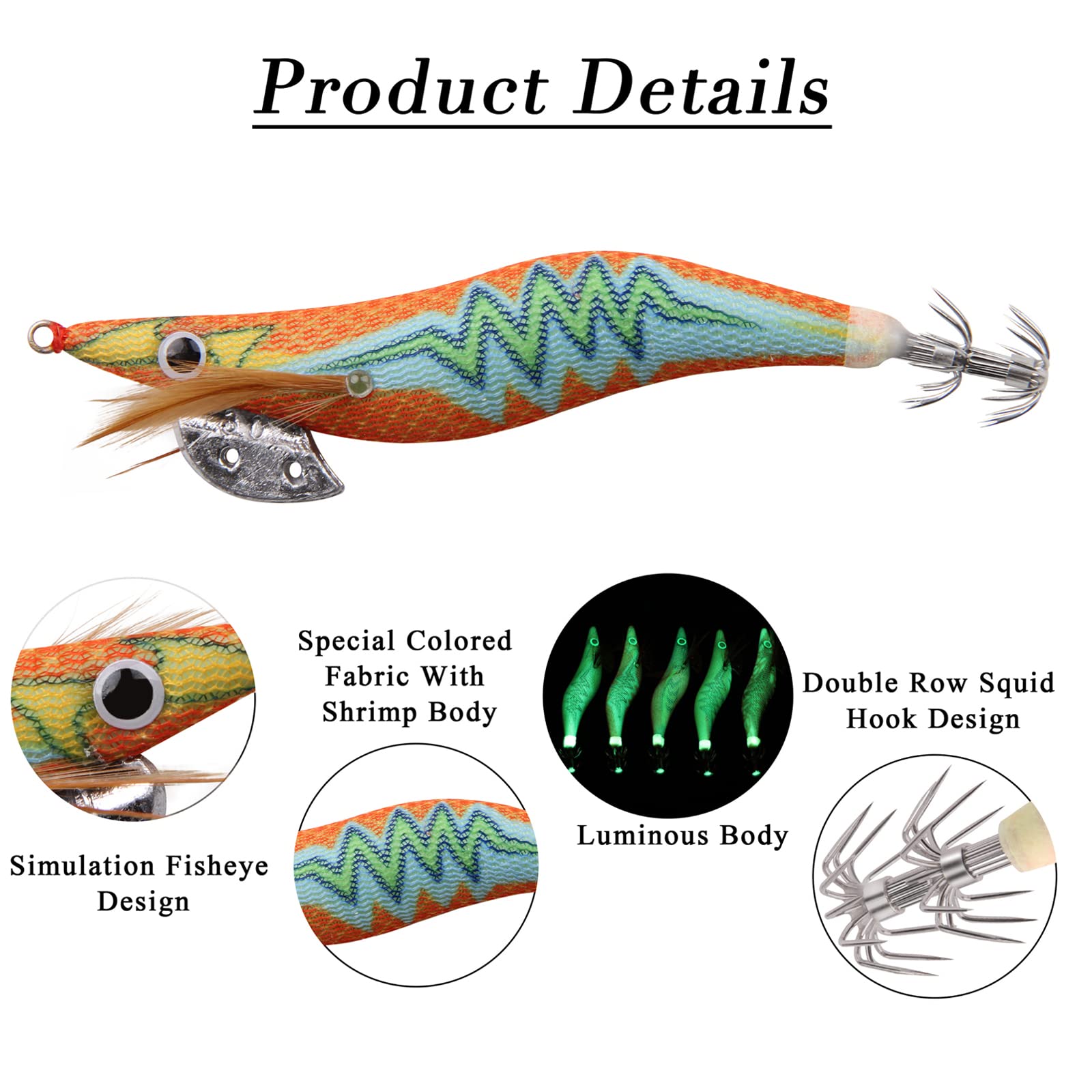 10pcs/Box Fishing Lures Squid Jig Shrimp Artificial Fishing Bait Lures Luminous Glow Body Bionic Bait Octopus Cuttlefish Shrimp (Full Body Glow, 3.0# - 10PCS)