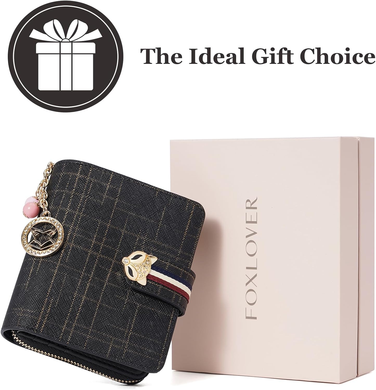 FOXLOVER Genuine Leather Zip Small Wallet Women RFID Blocking Credit Card Bifold Wallet Business Card Holder with ID Window(Black) - Image 2