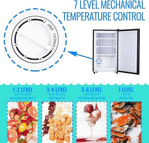 Miniatura 4 de Congelador vertical de 3.2 pies cúbicos con 7 termostatos ajustables de pie de una sola puerta, congeladores compactos pequeños independientes con