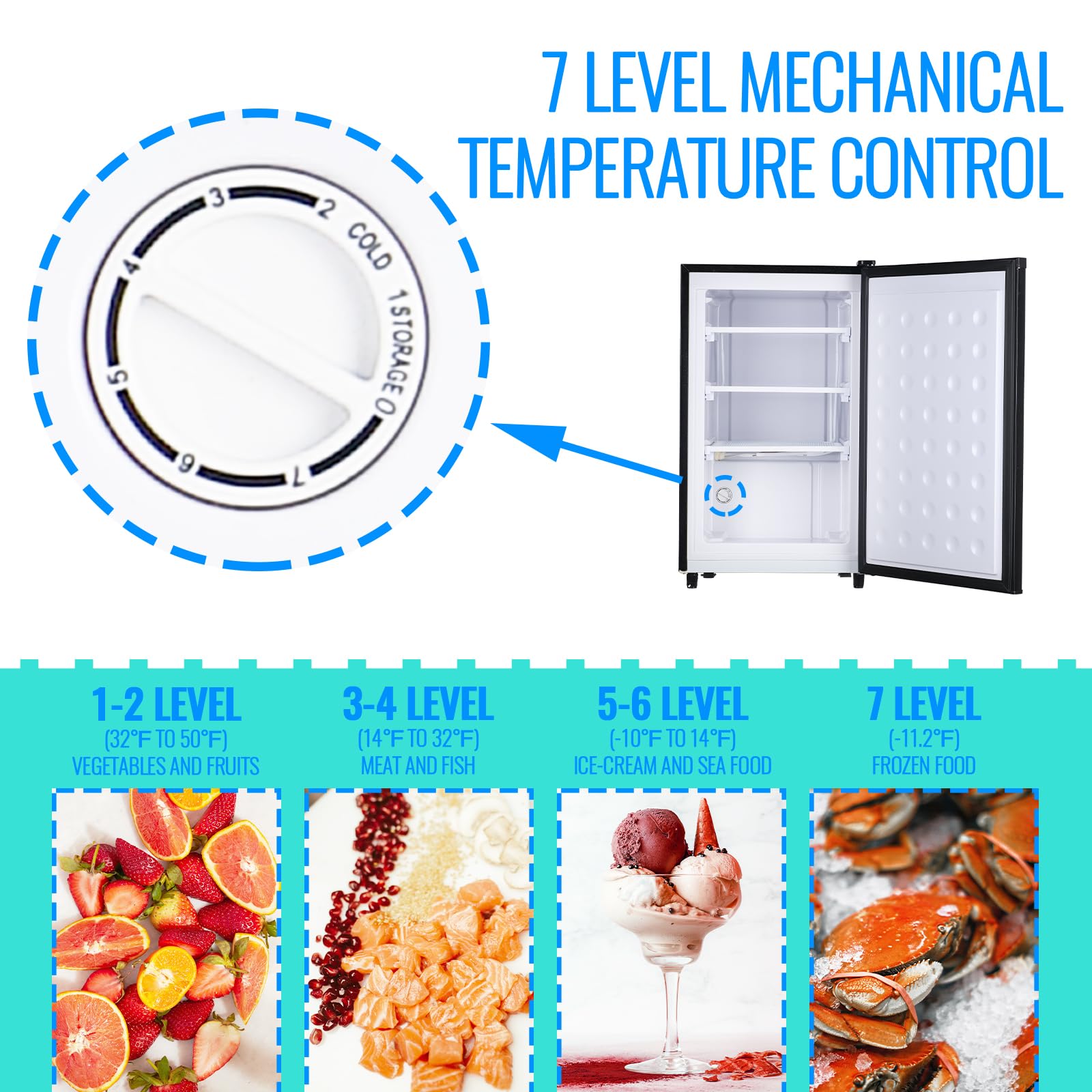 DEMULLER 3.2 Cu.Ft Upright Freezer with 7 Adjustable Thermostat Stand-up Single Door Compact Freezers with Rapid Cooling Technology for Home Kitchen Dorm Silver on Fridge.com