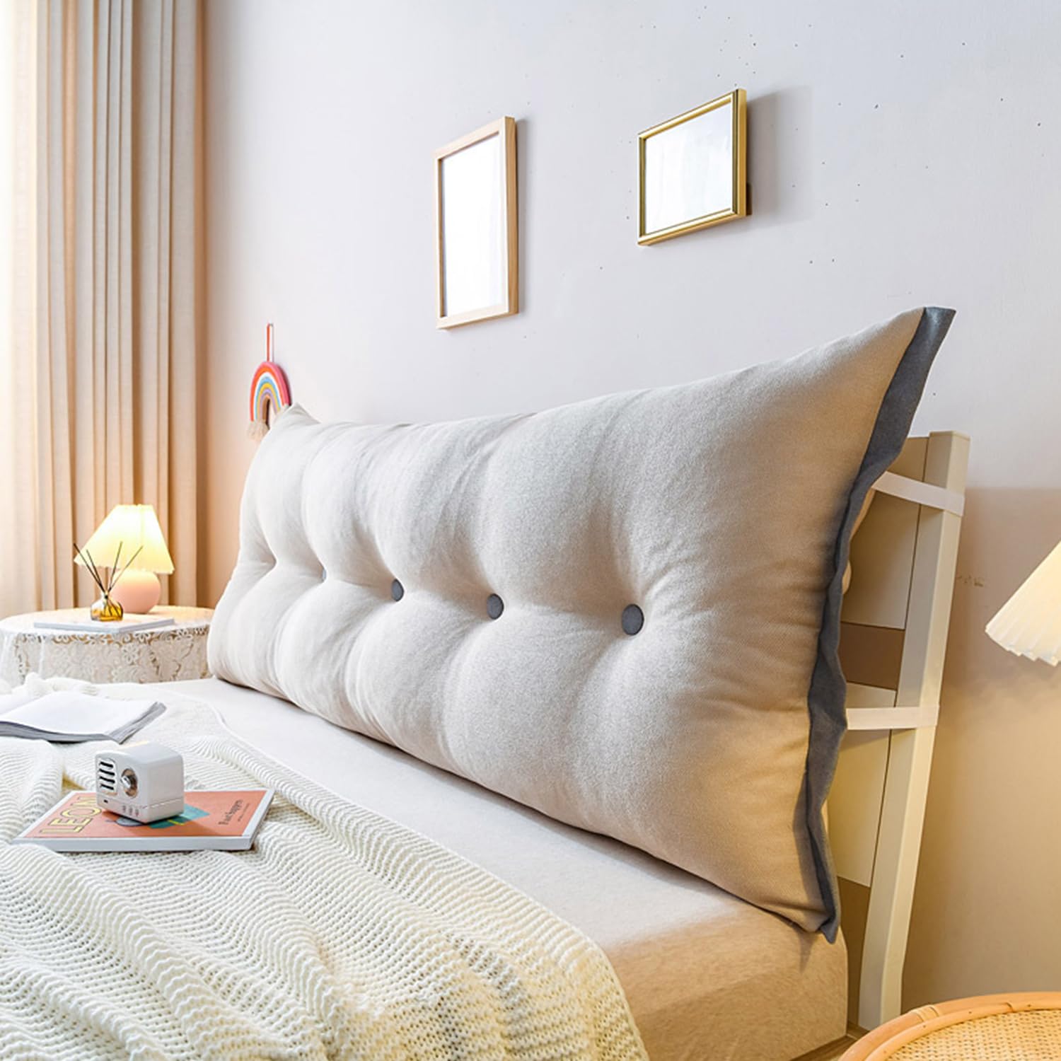 Triangular Wedge Headboard Cushion Backrest Pillow for King Size Bed Positioning Support with Dark Grey Edge 150 * 60 * 20cm
