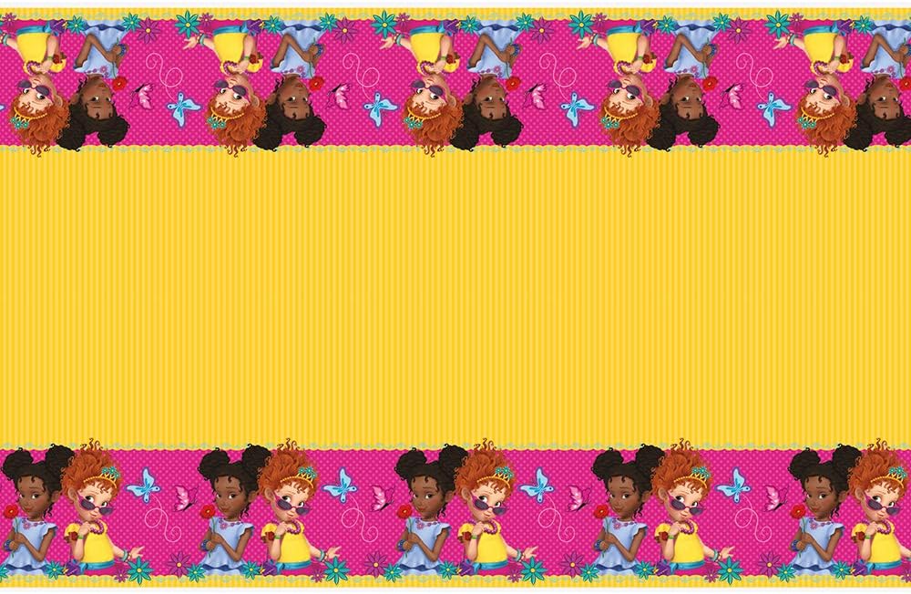 UniqueDisney Fancy Nancy Rectangular Plastic Tablecover - 1 Pc, pink/yellow/multicolor, "54""x 84"""