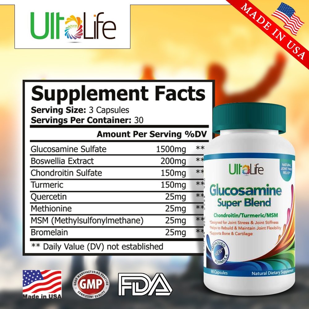 Glucosamine Chondroitin MSM + Turmeric Super Blend Capsules 1 Best Anti Inflammatory Joint