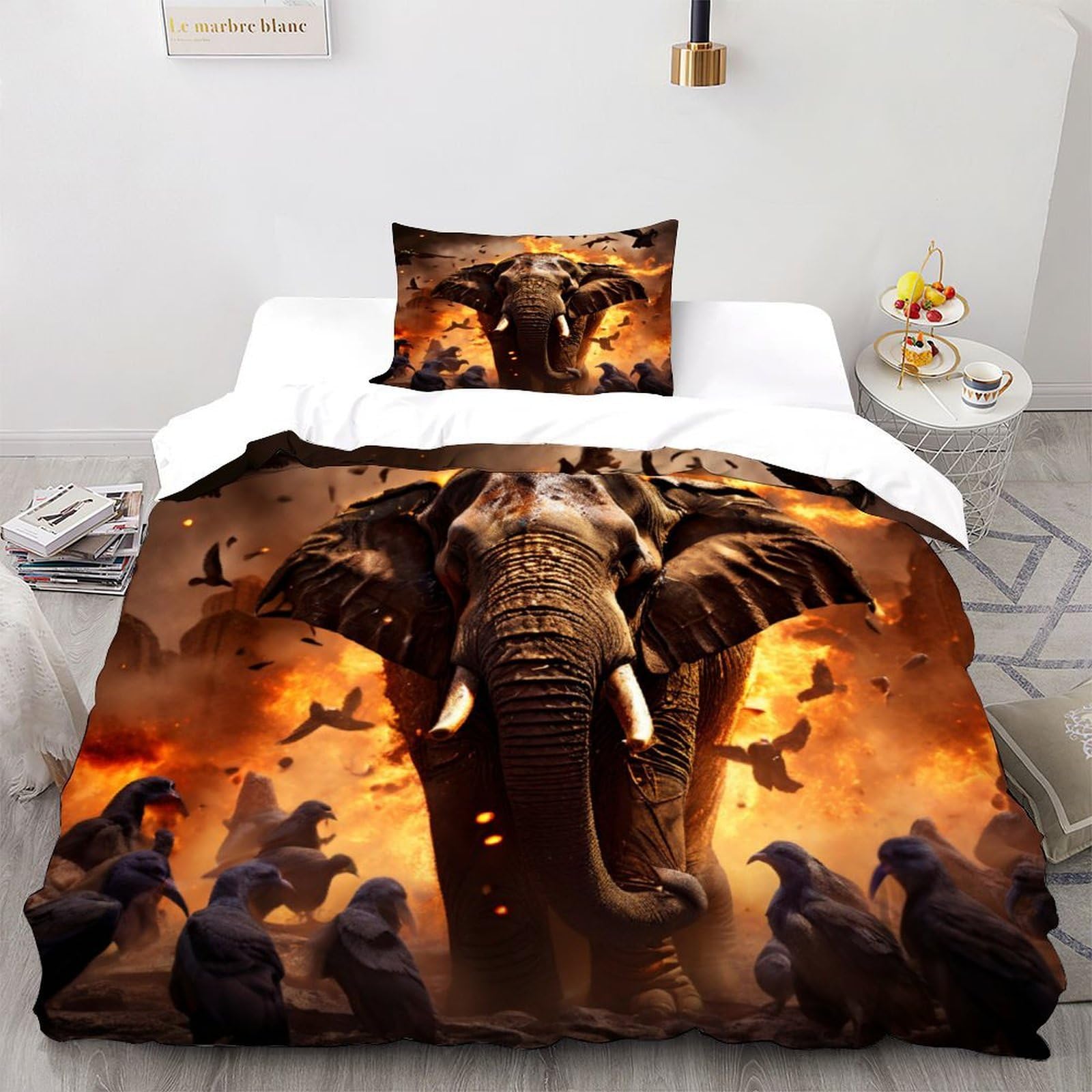 Housse de couette éléphant anti-plis en microfibre douce parure de lit 135x200 facile à laver