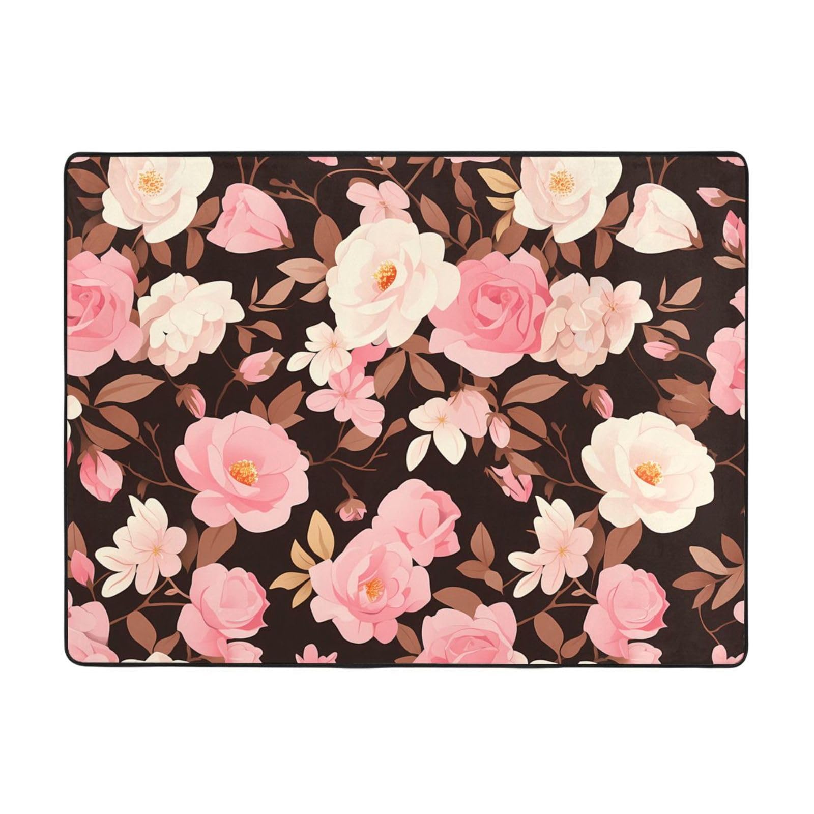 Tapis imprimé rose vieux 160 x 121 cm velours fin doux résistant