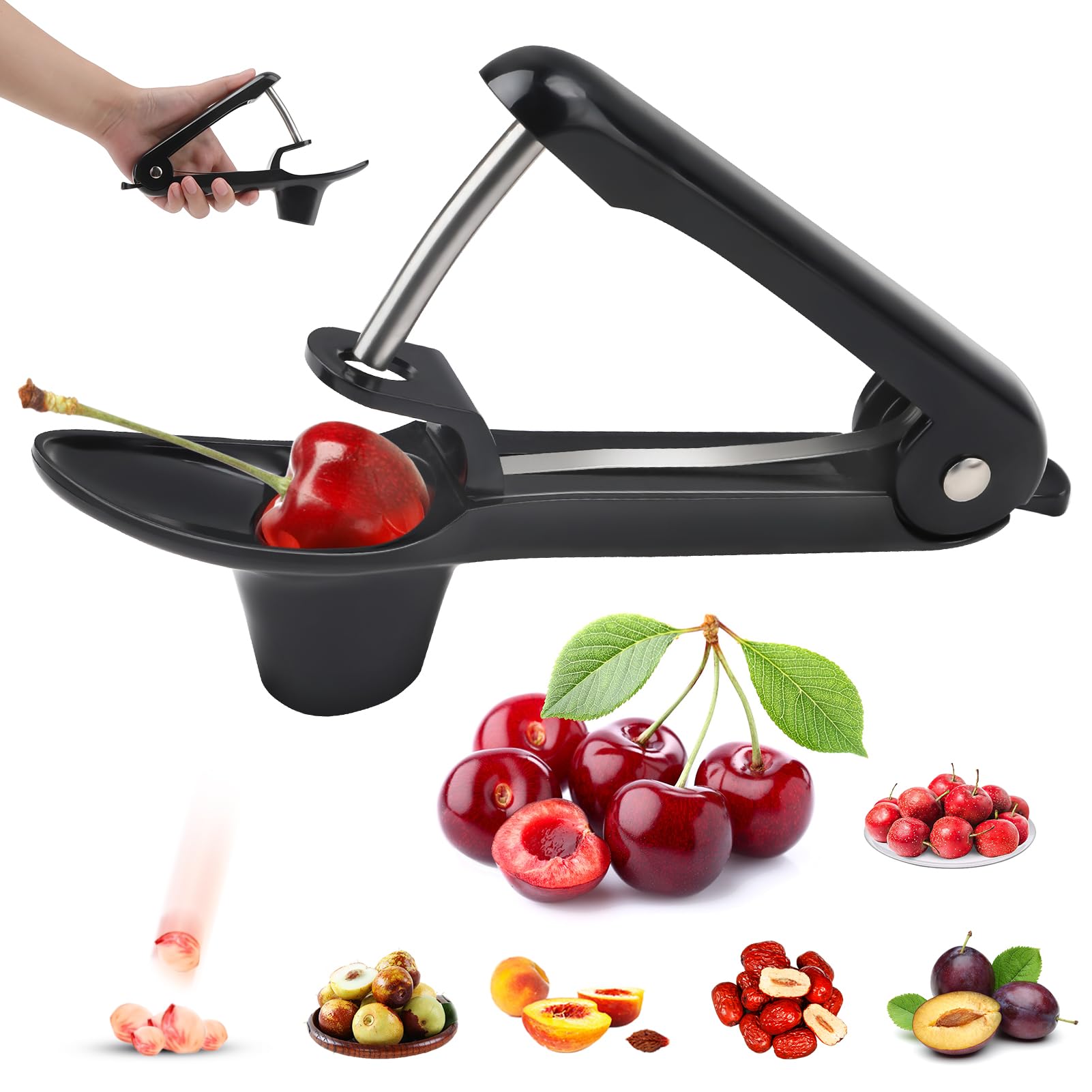 Dénoyauteur à Poussoir 7 Trous Pour Cerises, Mirabelles, Dattes - En ABS Alimentaire, Anti-éclaboussures, Facile à Nettoyer
