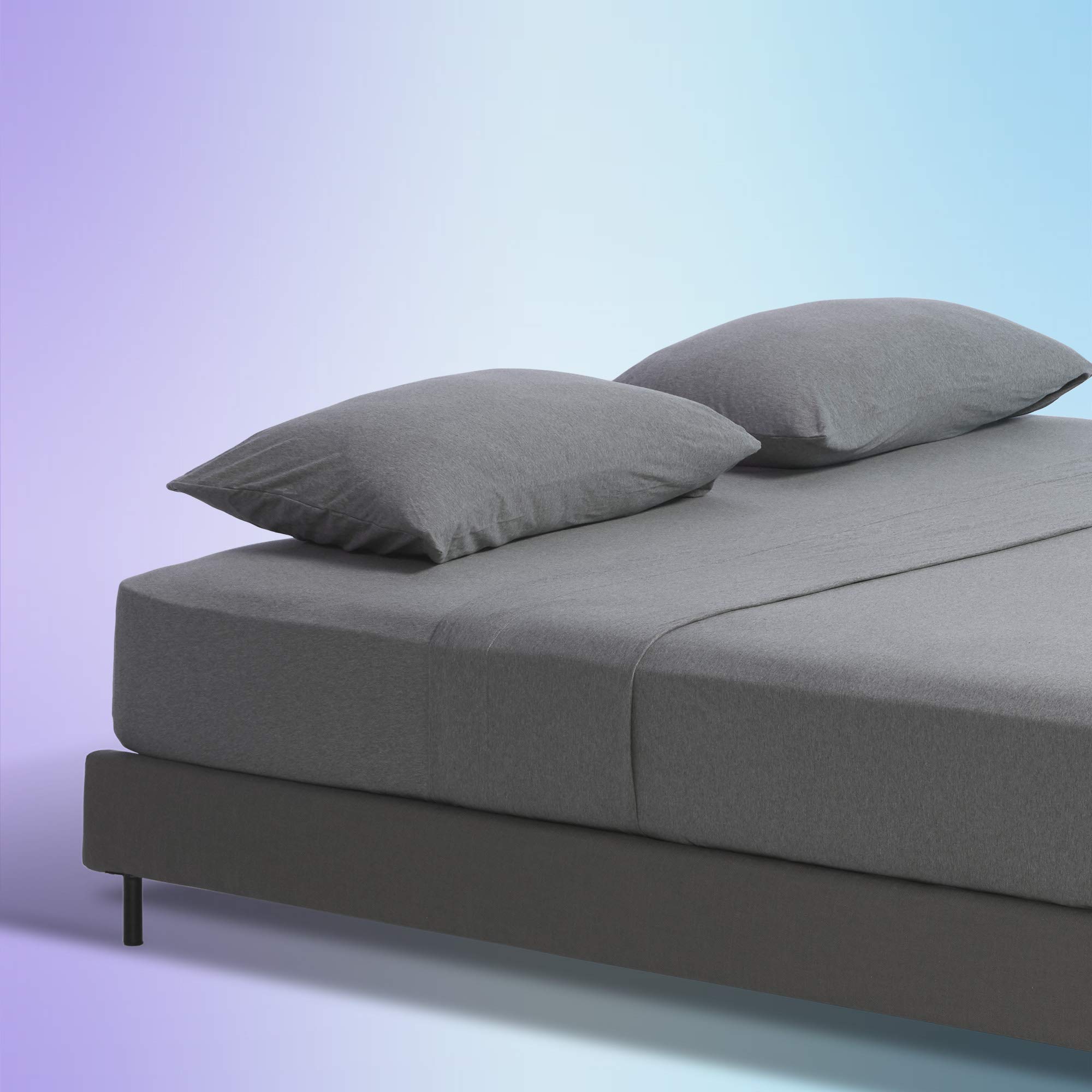 SLEEP ZONESLEEP ZONE Jersey Knit Cotton Twin Bed Sheets Set for Kids 3 Piece - Luxury Heather Super Soft and Stretchy Sheets & Pillowcases Set for All Seasons (Grey, Twin)