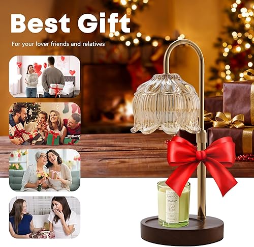 Vista 6 de GEEZO - Lámpara calentadora de velas con fragancia, calentador eléctrico con temporizador y atenuador, regalo de cumpleaños, inauguración de casa