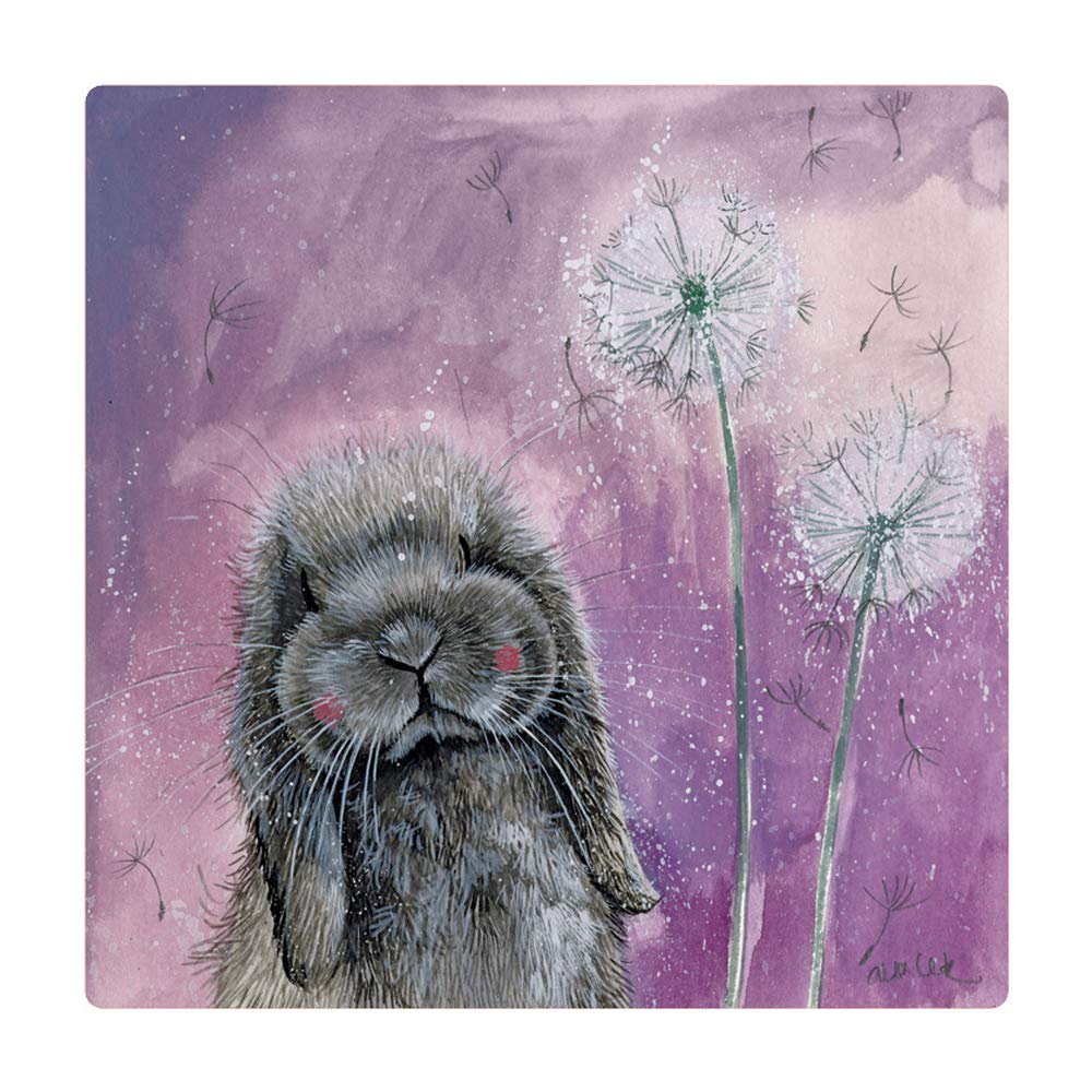 ALEX CLARK Misty Rabbit Fridge Magnet - Bunny - Flowers - Wildlife - Countryside - Original Artwork - Fridge Magnet for Animal Lovers - Magnetic Art Tile - Gift Ideas - Designed in The UK...