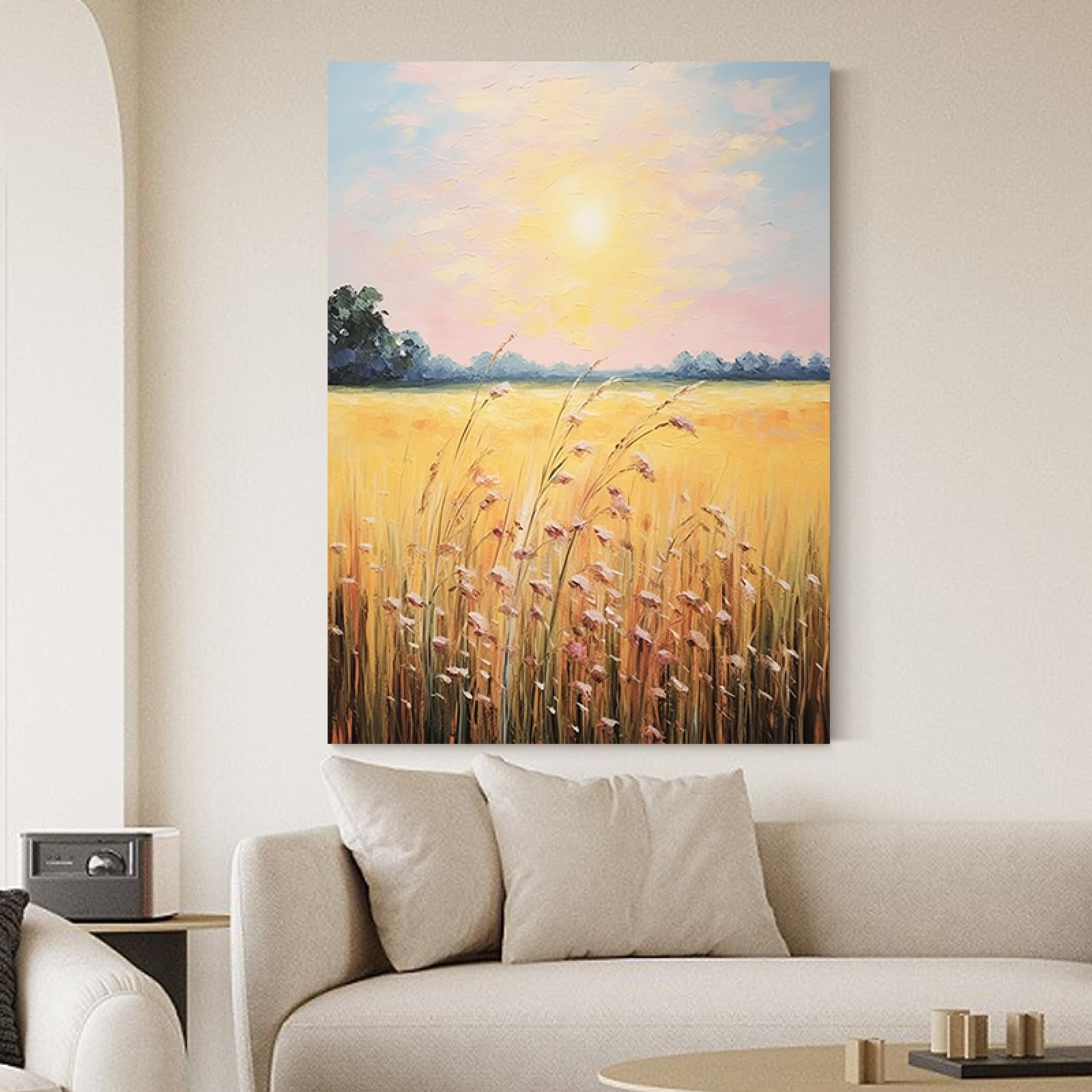 Peinture à l'huile sur toile 100% fait main, texture coucher de soleil pour salon élégant