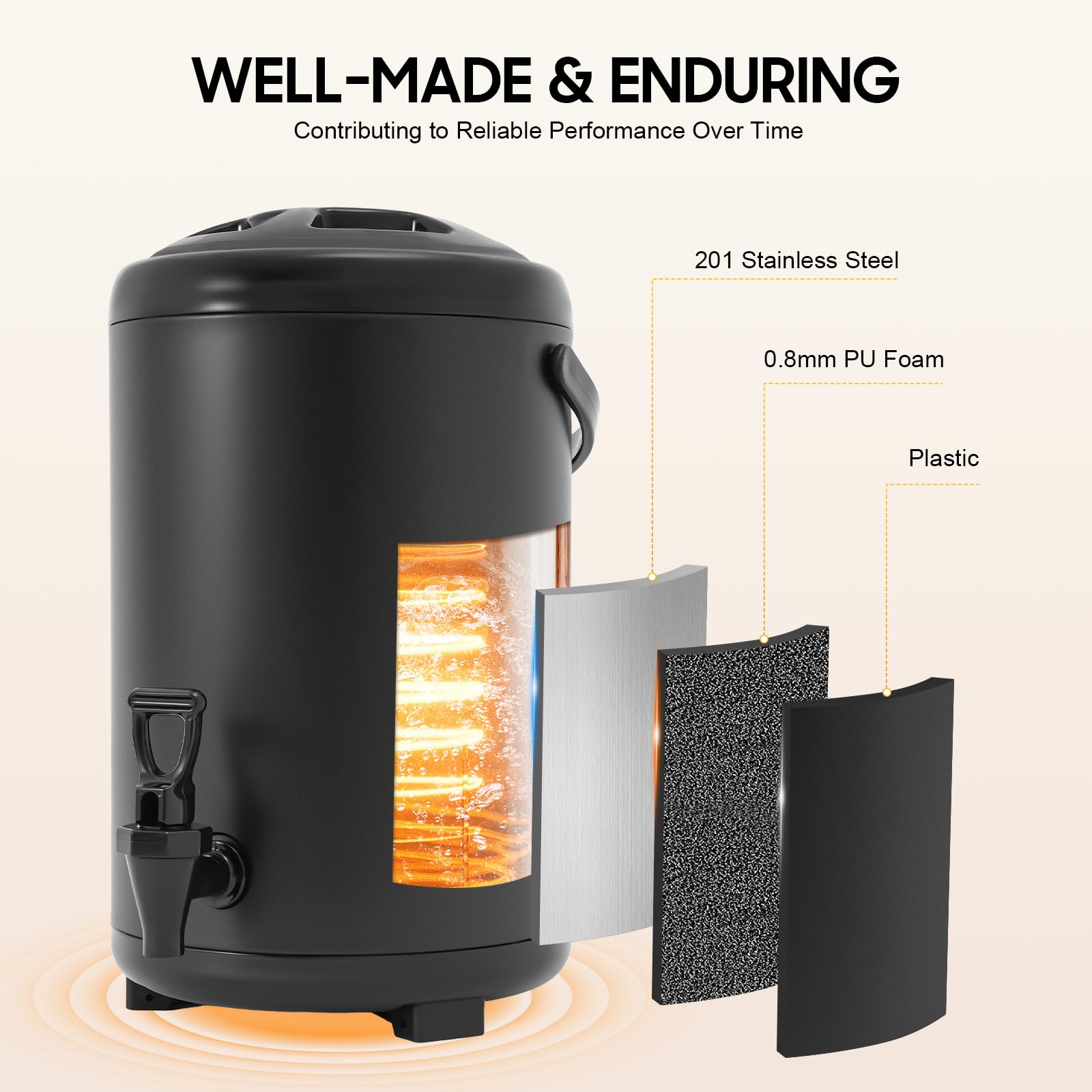 Distributeur De Boissons Isotherme 10L Fontaine À Boissons Chaudes Froides, Distributeur Jus Café Thé Acier Inoxydable Noir, Conservation 4-8H Avec Robinet Récipient Isotherme Pour Boissons