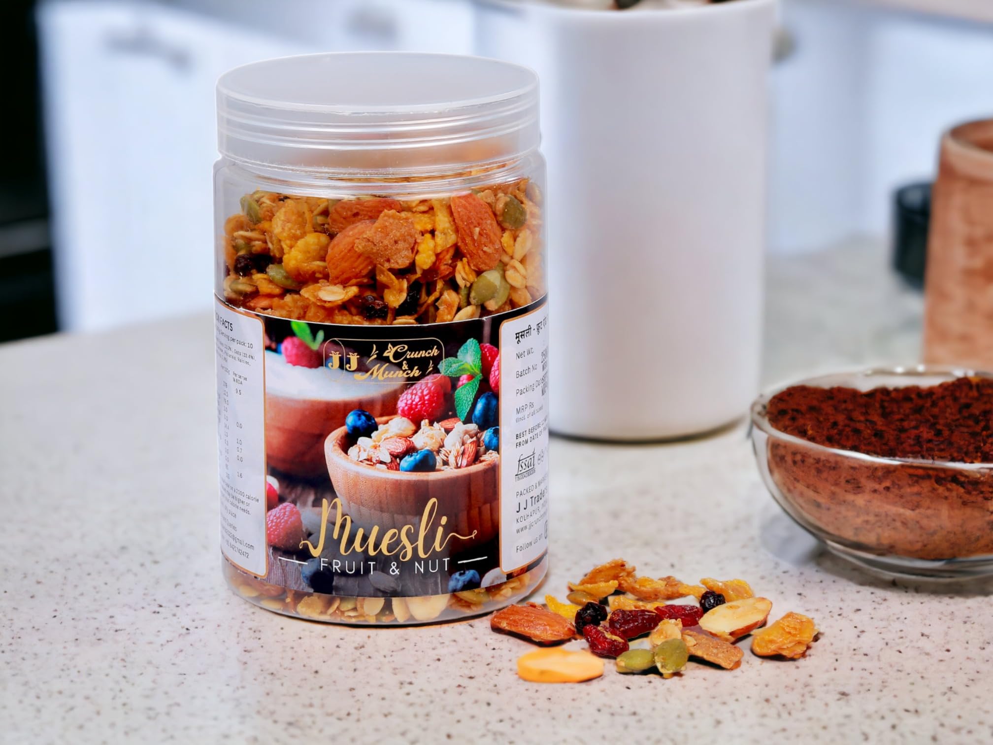 J J Crunch N Munch Muesli 21% Fruit, Nut & Seeds(Each 250g) 5 Grains, High in Vitamins B1, B2, B3, B6, Folate, Source of Protein and Fibre, Multigrain Breakfast Cereal (Pack of 1) 2