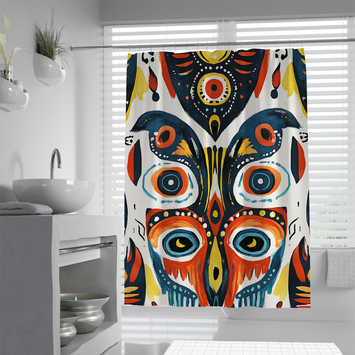 UERWOWELL Modern Aztec Shower Curtain Butterfly Pattern Geometric Fabric Bath Curtains Exotic Tribal Bathroom Decor Washable Material with Hooks W90xL180 cm