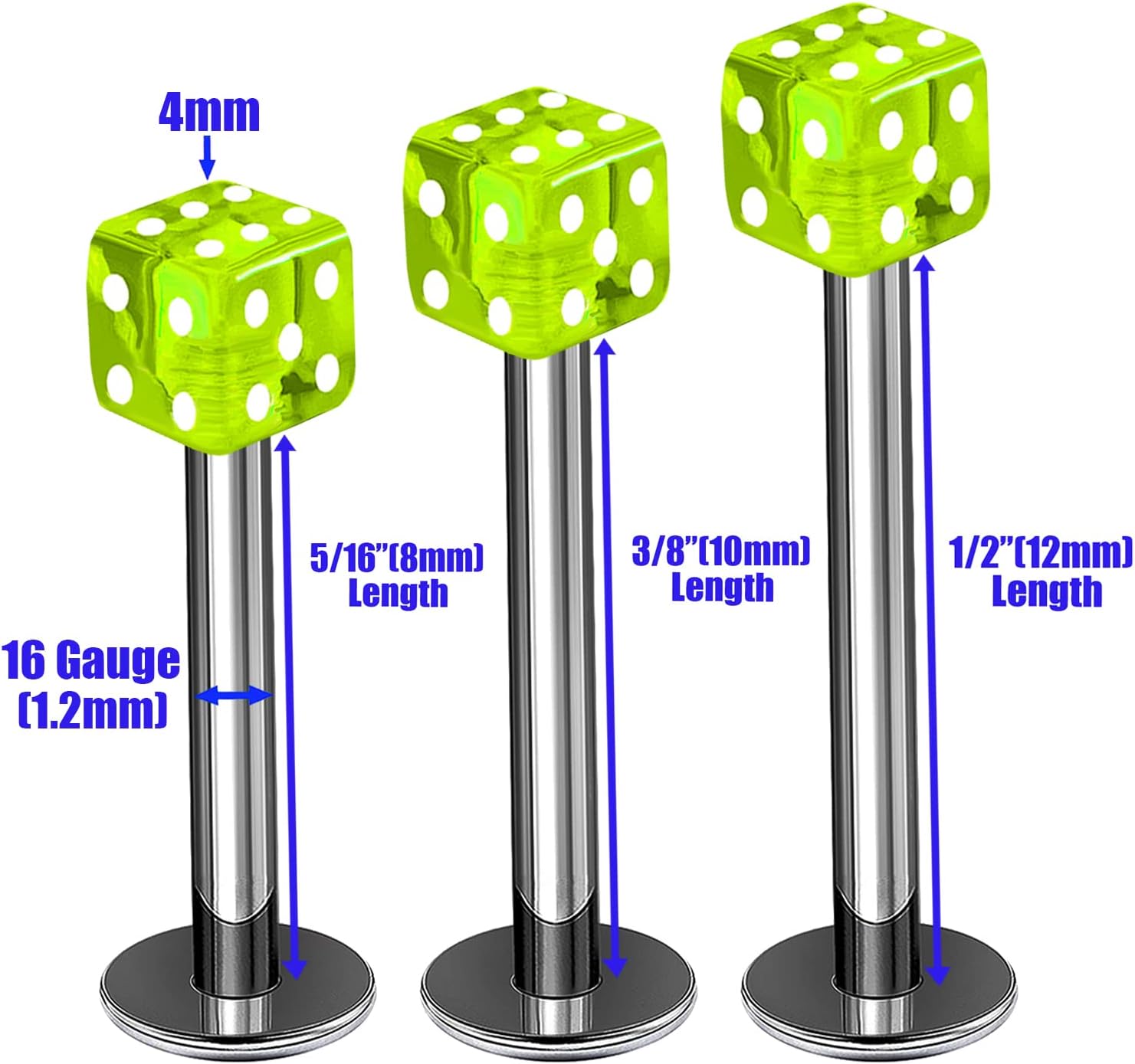 3Pcs Titanium G23 16g 5/16 8mm Labret Studs Piercing Jewelry Monroe Tragus Vertical Labret Cartilage 4mm Dice More Choices