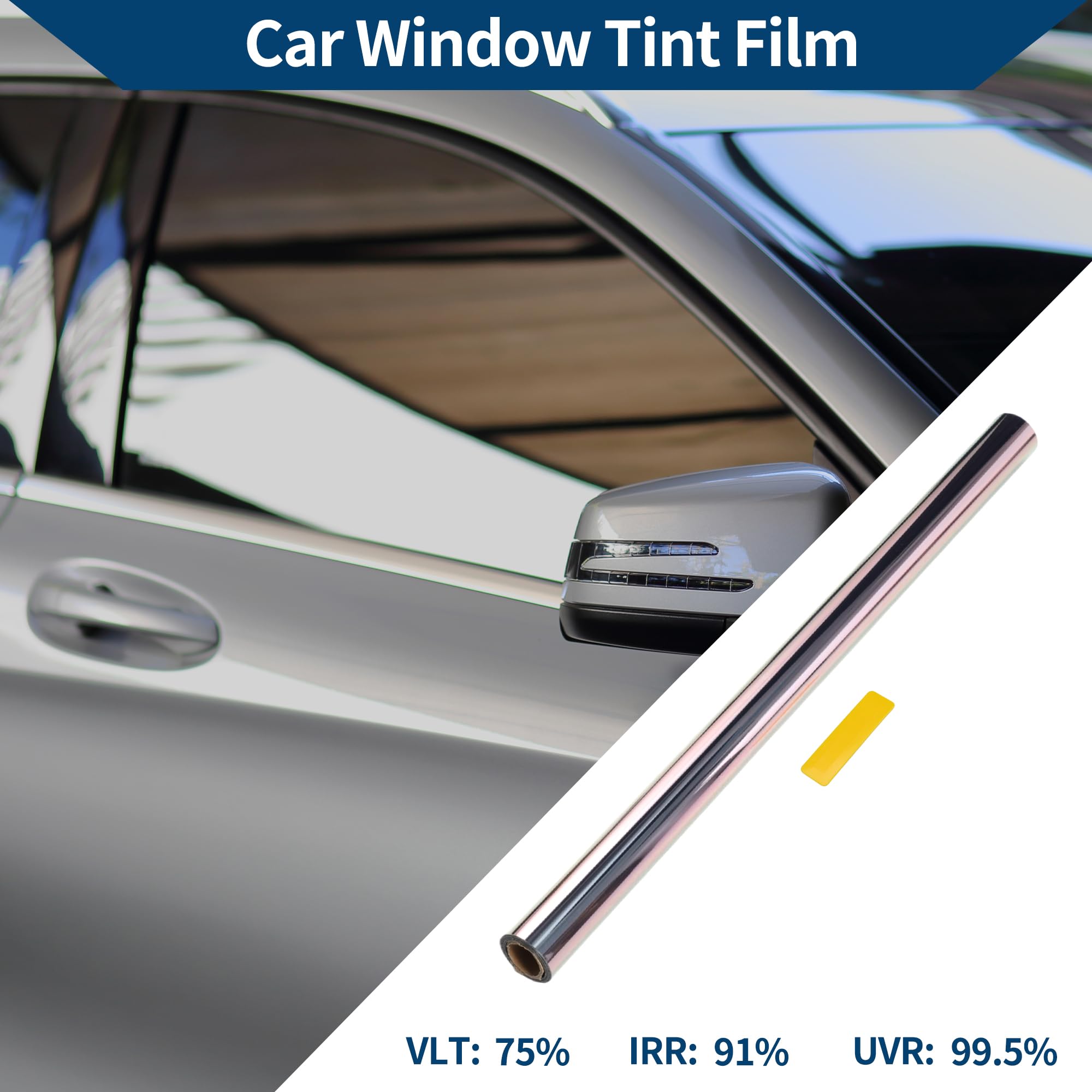 Pellicola oscurante per finestrini auto, pellicola per la privacy dell'auto, in PET, 63 cm x 6 m, 1 pezzo, azzurro VLT 75% IRR 91% UVR 99,5%