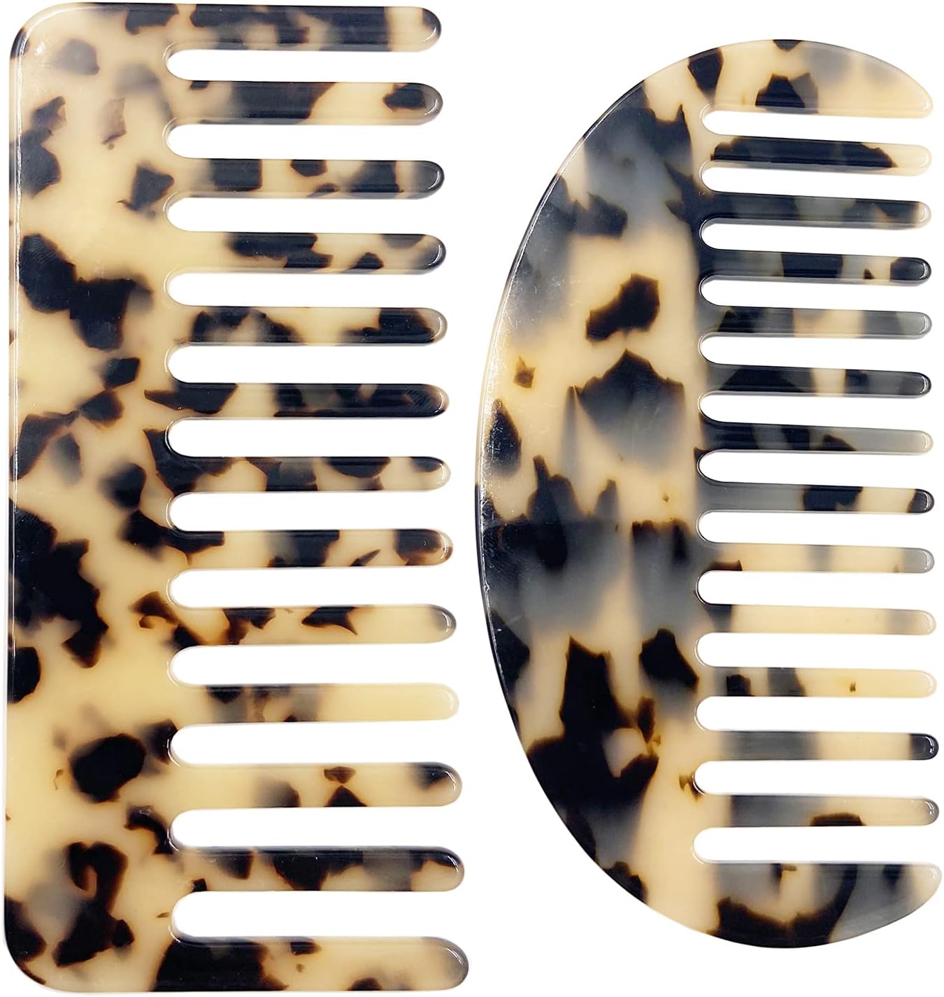 Large Wide Tooth Tortoise Shell Comb Hair Detangling Comb, 2 Pack French Hair Comb Wide Teeth Pocket Comb for Thick Curly Wavy Hair