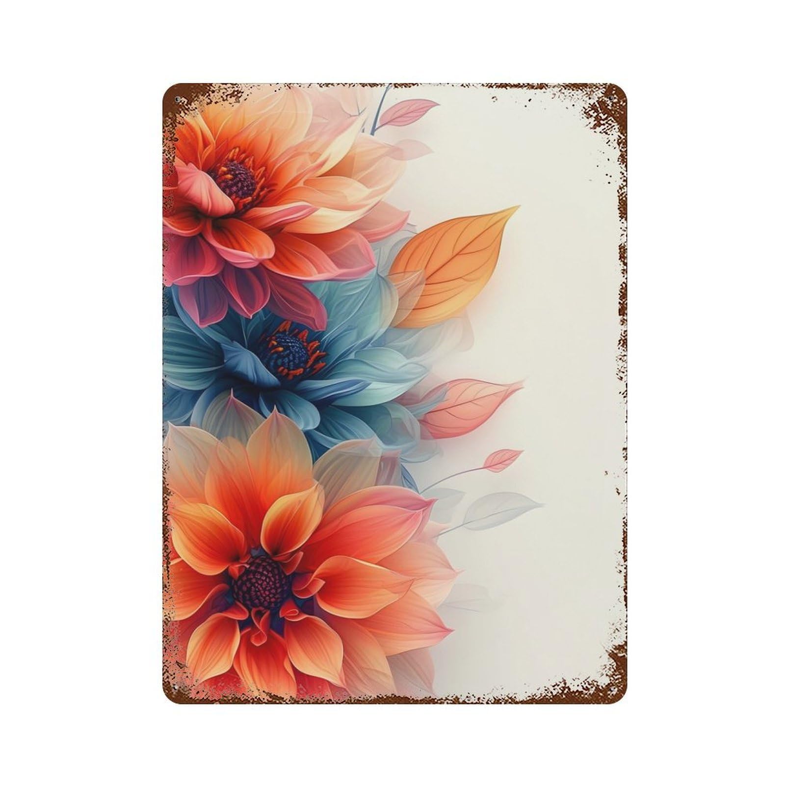 Dahlia Flowers 15.7"x11.8" Vintage Rust Metal Sign, Shabby Chic Decor for Garage, Bar And Workshop Decor