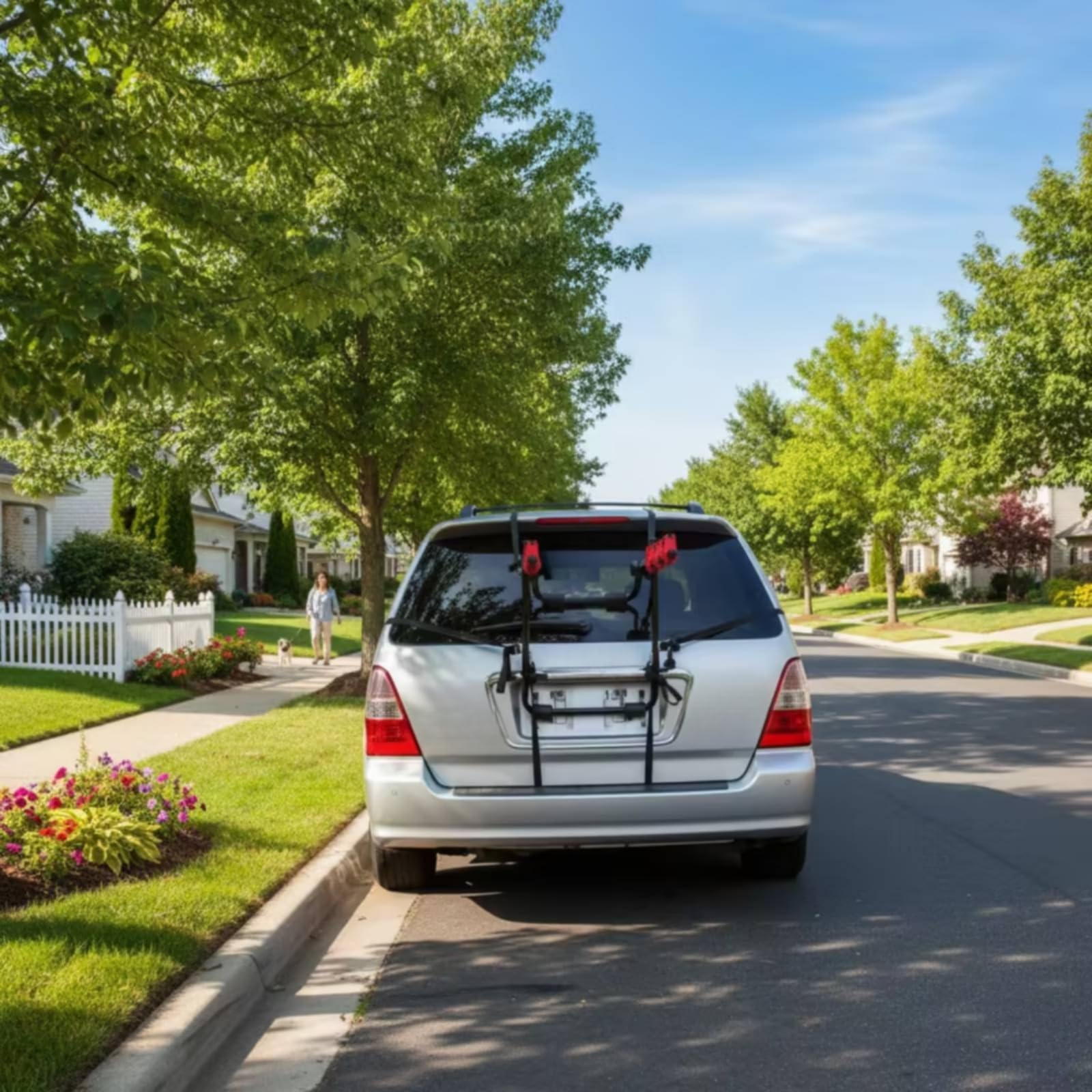 Harilla Soporte Trasero para Bicicletas Portabicicletas Coche Rack Transporte Porta Tronco Estructura Sólida Cintas Ajustables Cunas de Apoyo Acolchadas