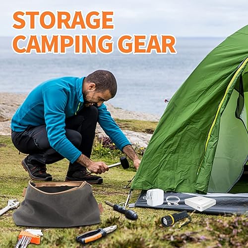 Miniatura 10 de Bolsa de lona con cremallera, paquete de 3 pequeñas bolsas de herramientas, bolsa de lona encerada de 16 onzas, bolsa de almacenamiento multiusos