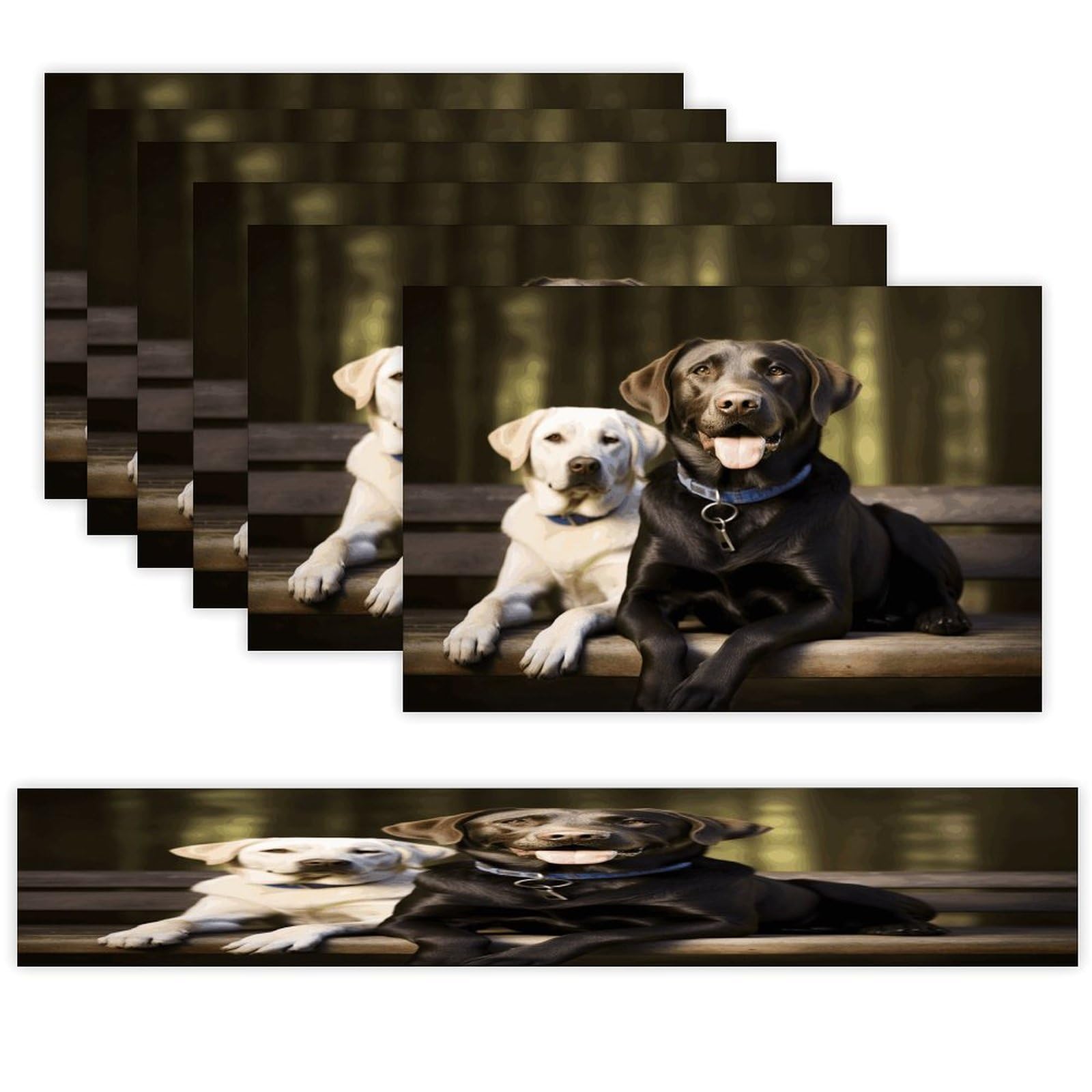 Labrador Table Runner and Placemats Set of 6 for Kitchen Washable Table Mats Heat Resistant Place Mats Non-Slip Place Mat Wipeable Placemat(6 Placemats+1 Table Runner)