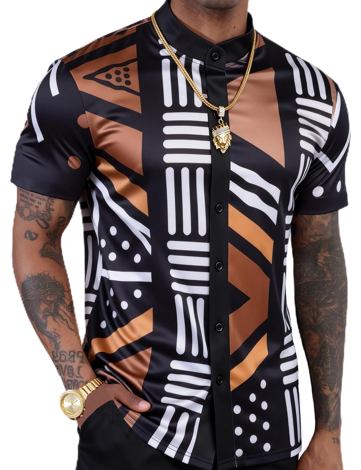 African Shirt Men African Attire Print Short Sleeve Dashiki for Men